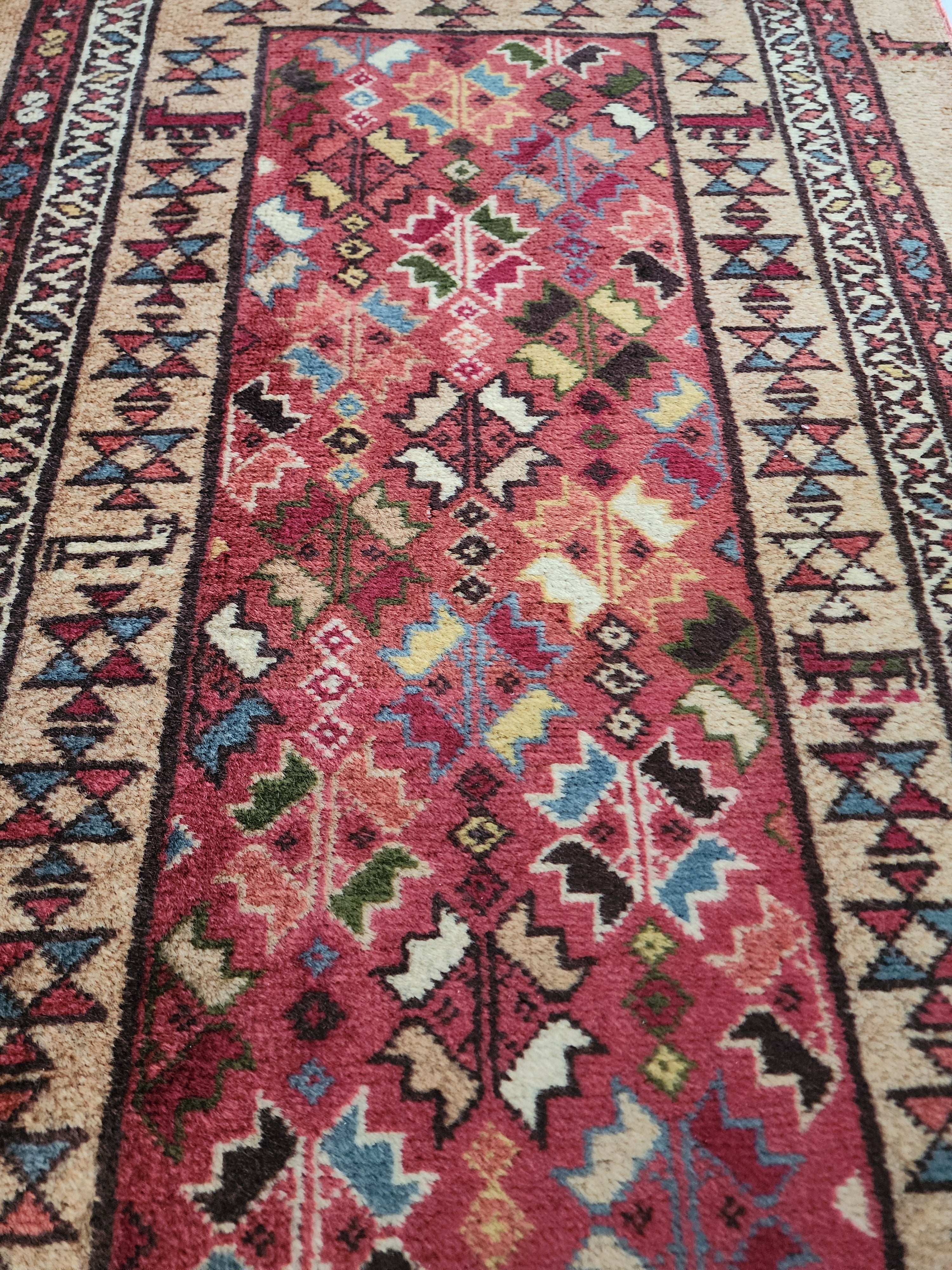 Vintage Camel Hair Runner Rug, 11x3 ft, Handmade Wool Hallway Rug