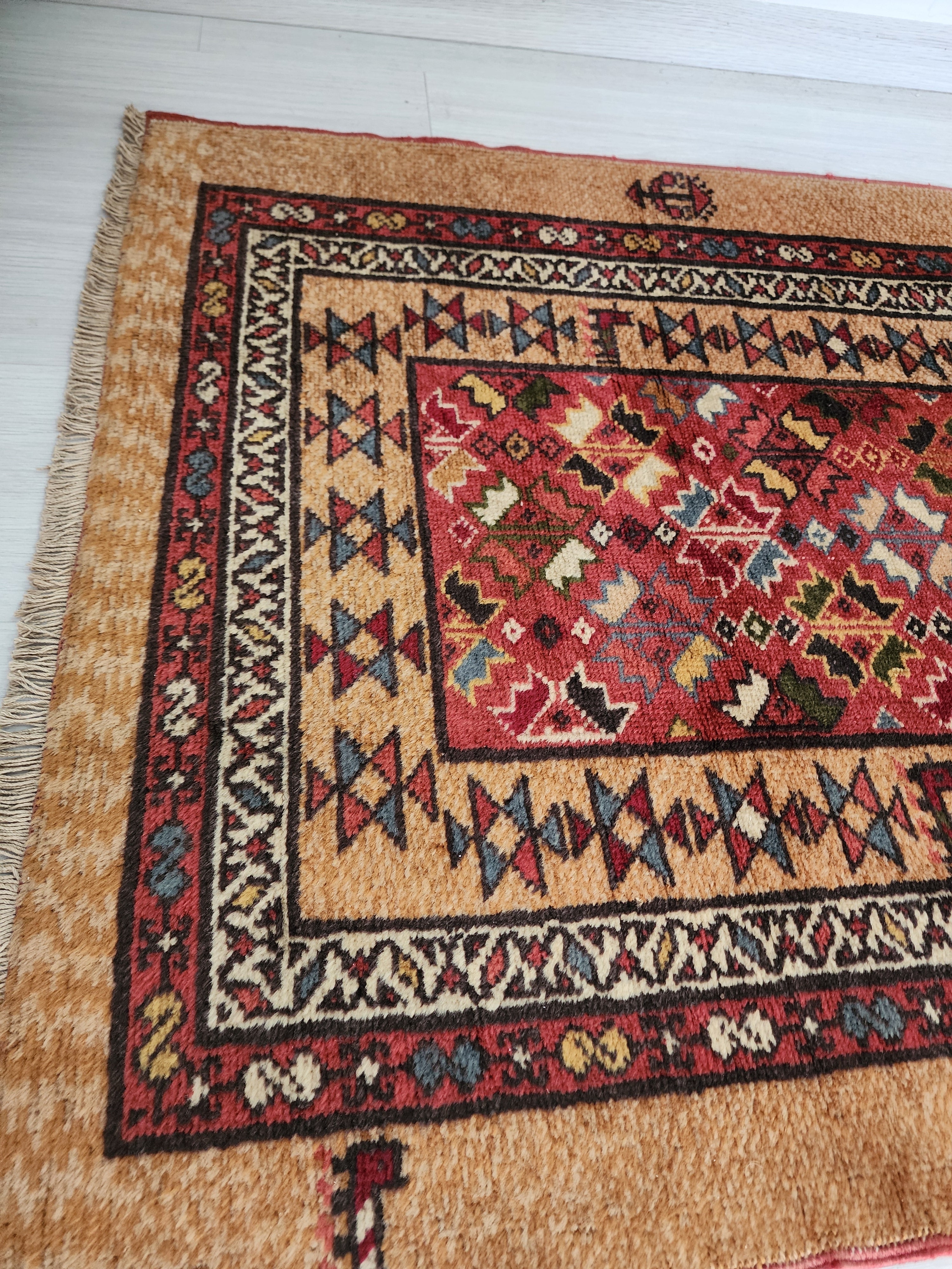 Vintage Camel Hair Runner Rug, 11x3 ft, Handmade Wool Hallway Rug