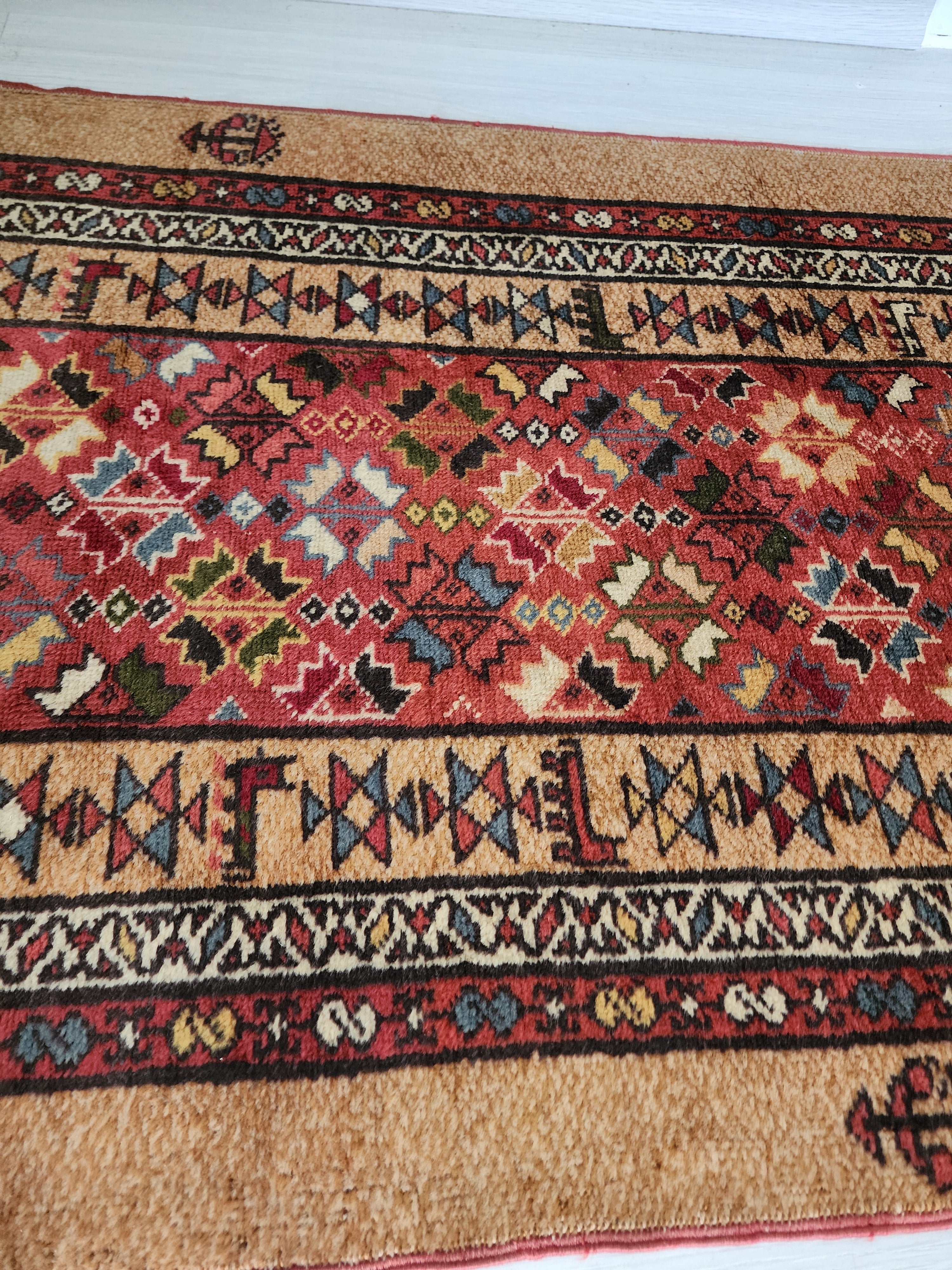 Vintage Camel Hair Runner Rug, 11x3 ft, Handmade Wool Hallway Rug