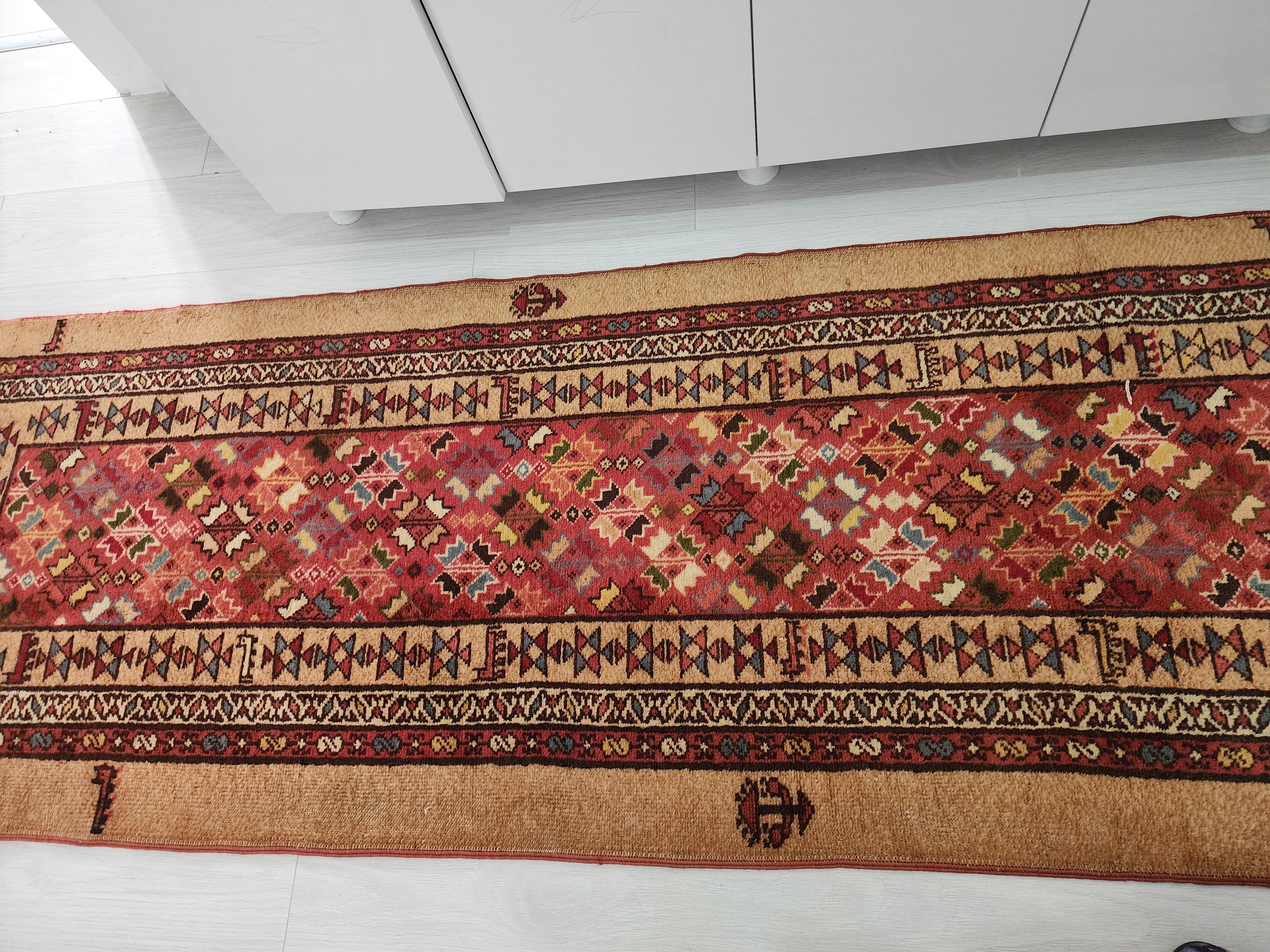 Vintage Camel Hair Runner Rug, 11x3 ft, Handmade Wool Hallway Rug