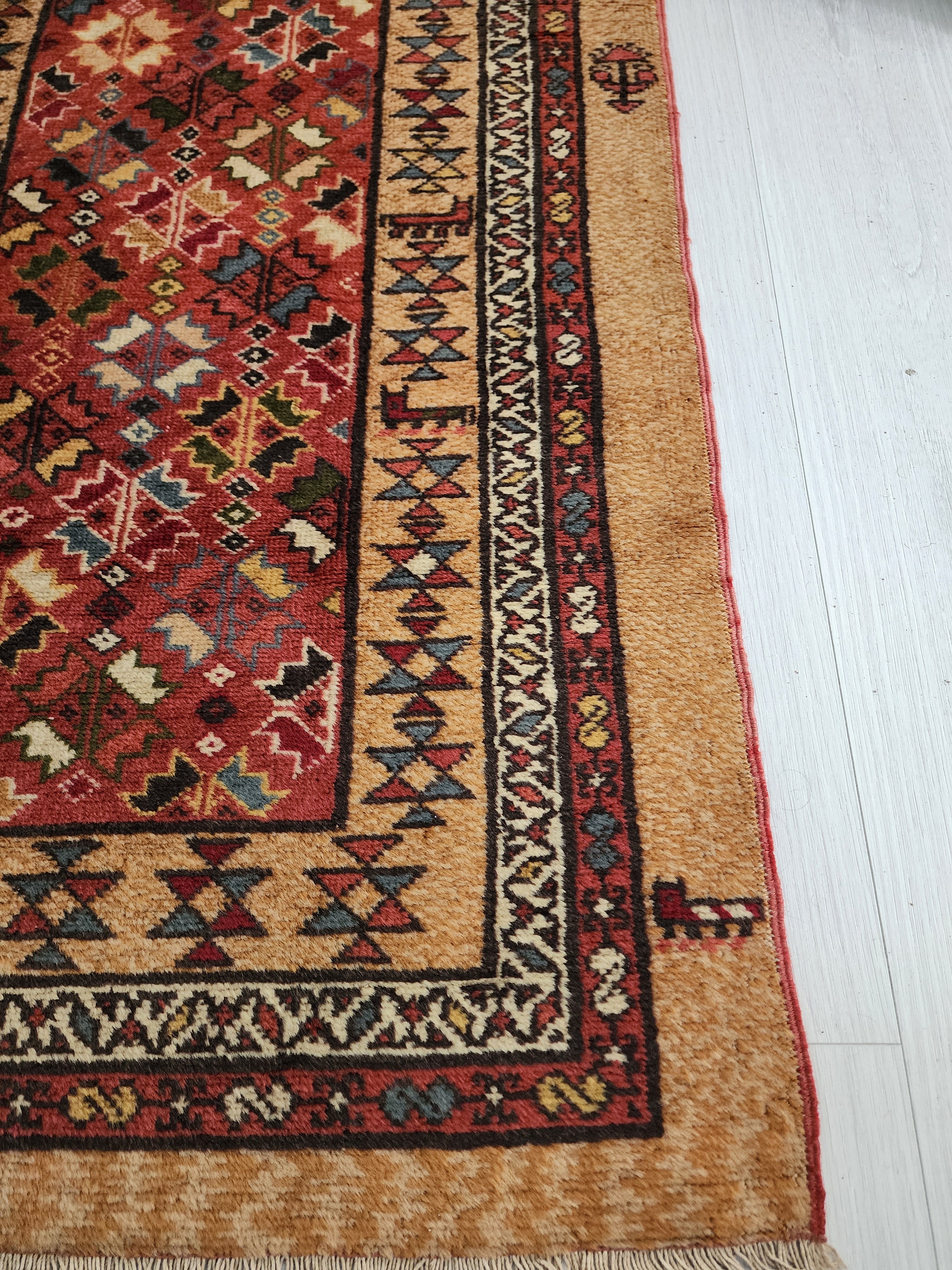 Vintage Camel Hair Runner Rug, 11x3 ft, Handmade Wool Hallway Rug