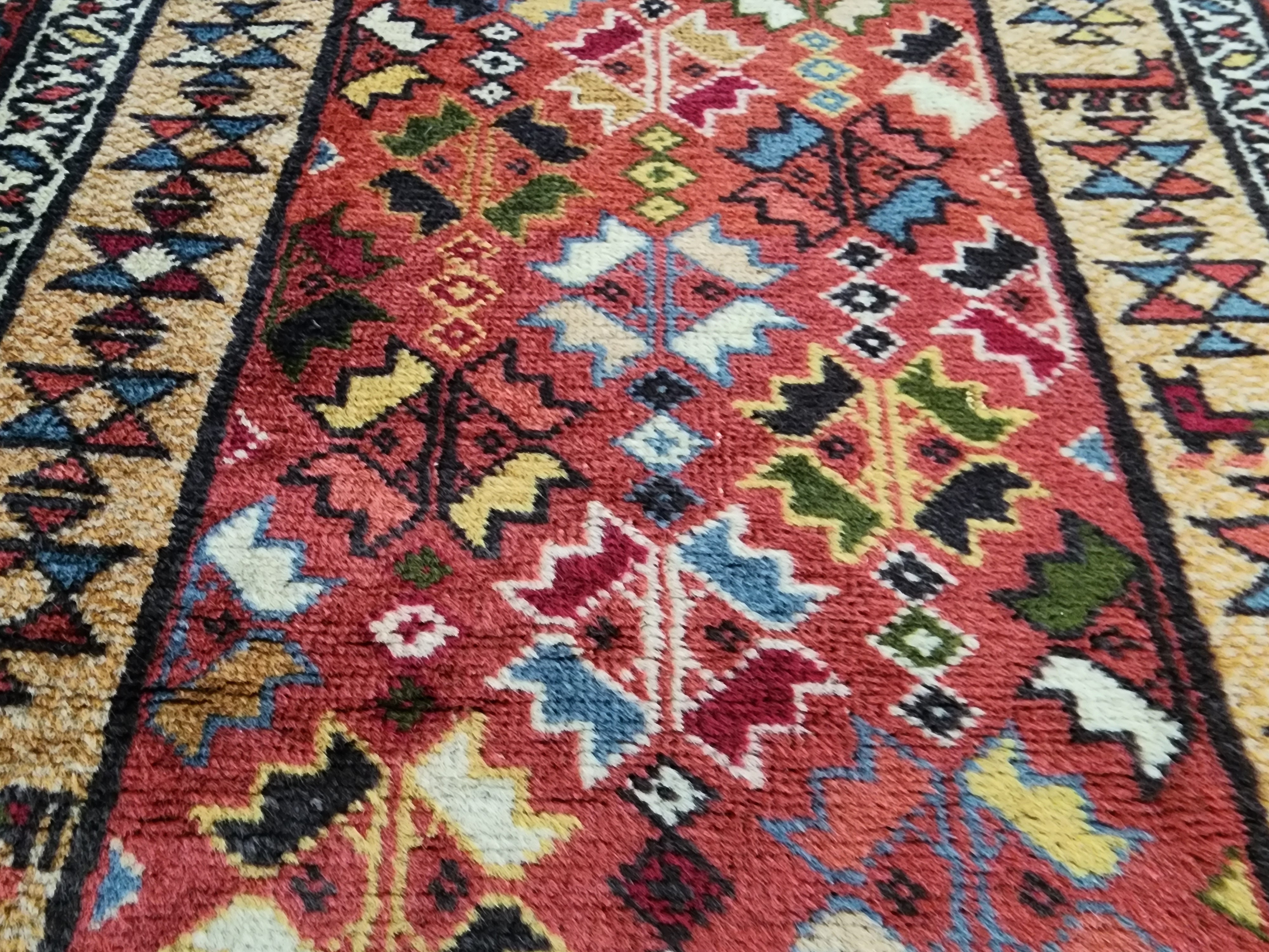 Vintage Camel Hair Runner Rug, 11x3 ft, Handmade Wool Hallway Rug