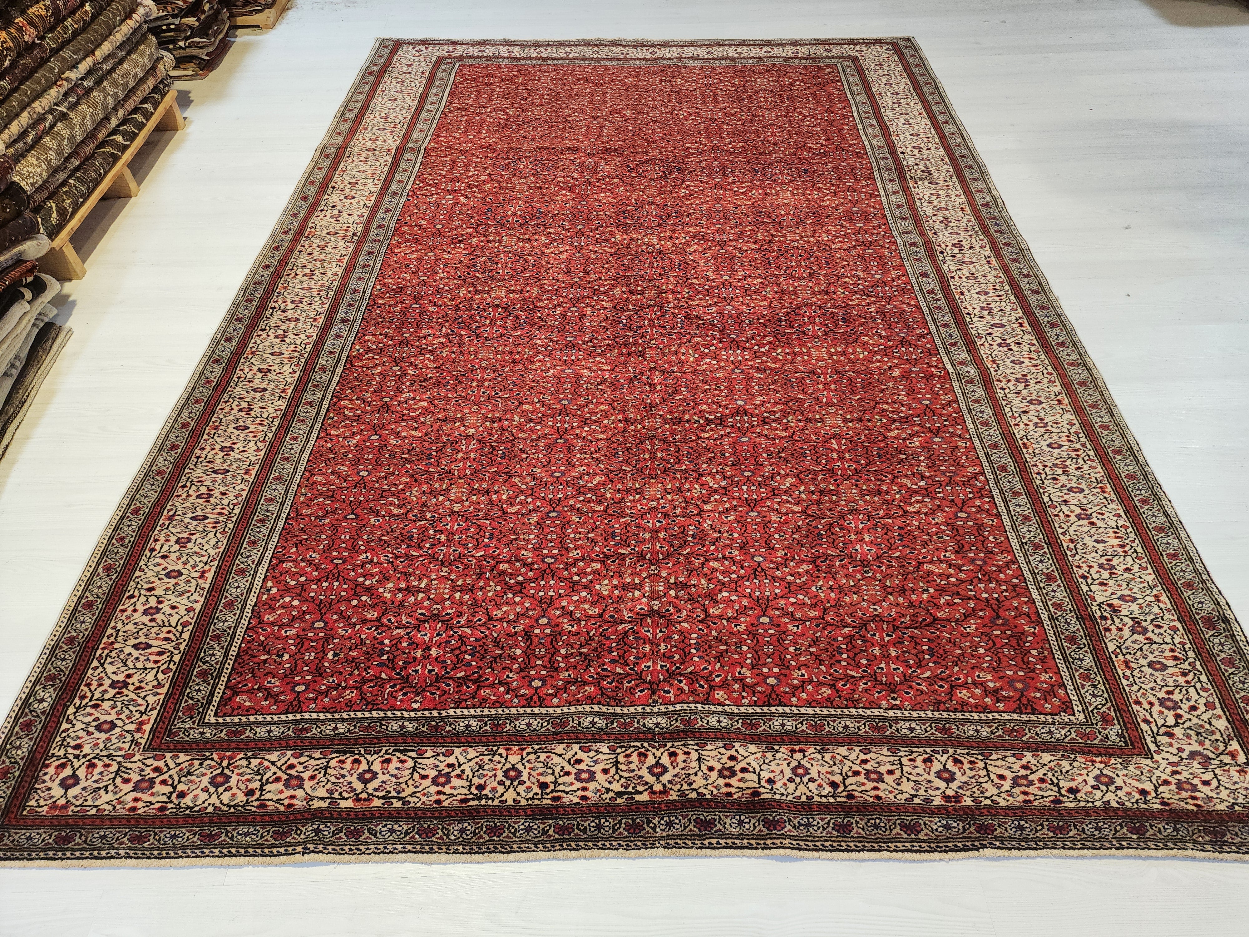 Vintage Turkish Rug 6x9 Red and Beige Handmade