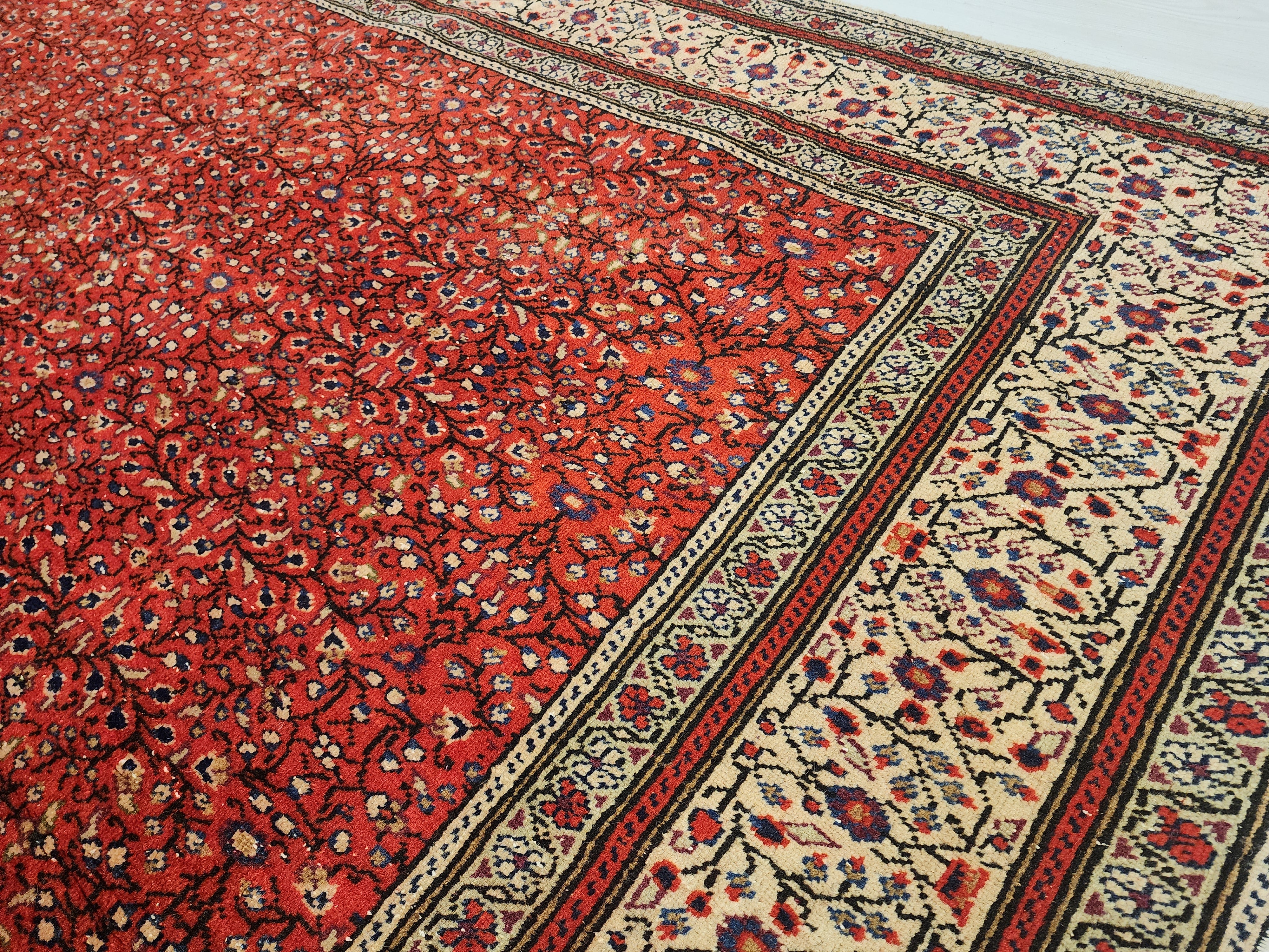 Vintage Turkish Rug 6x9 Red and Beige Handmade