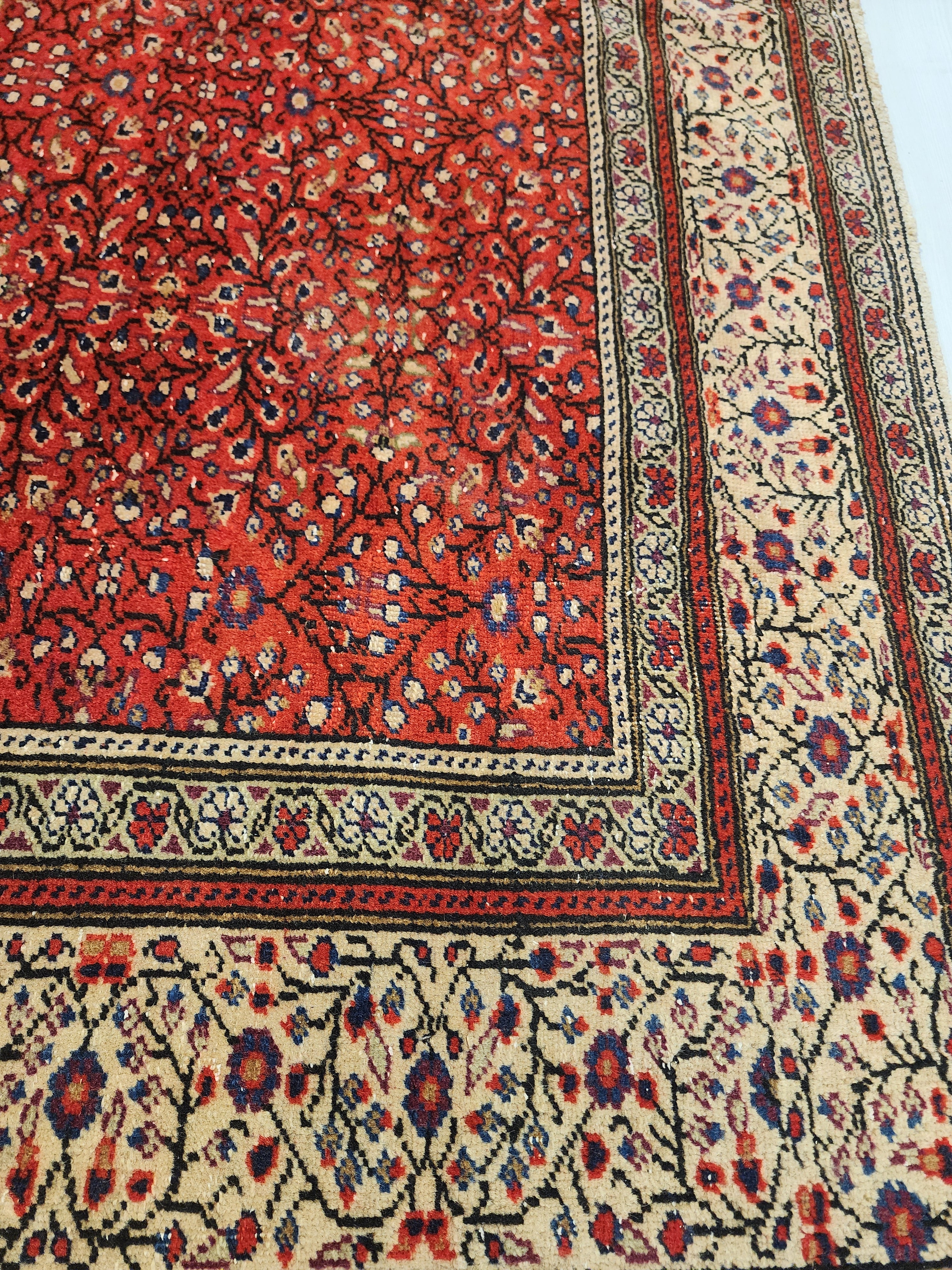 Vintage Turkish Rug 6x9 Red and Beige Handmade