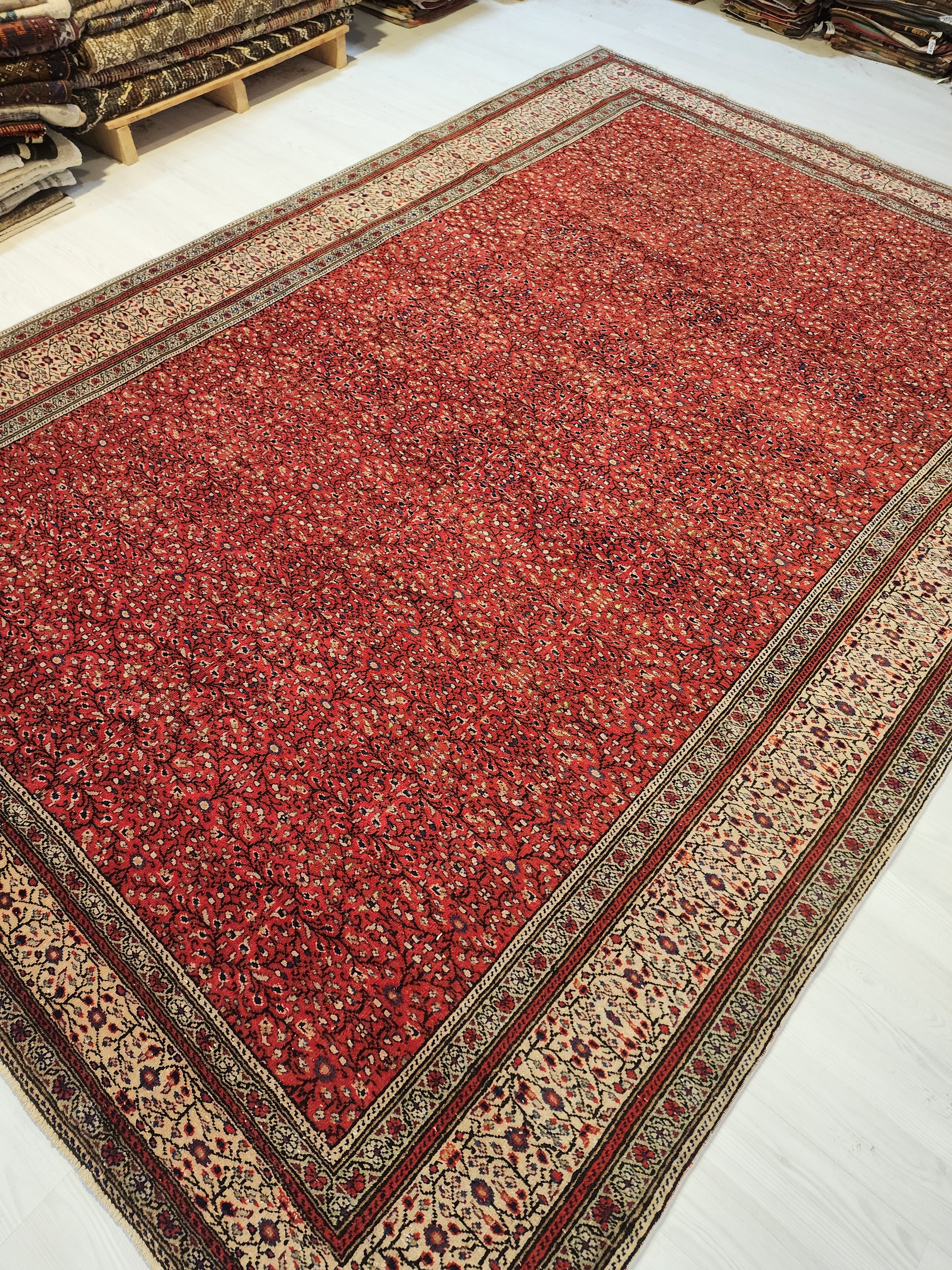 Vintage Turkish Rug 6x9 Red and Beige Handmade