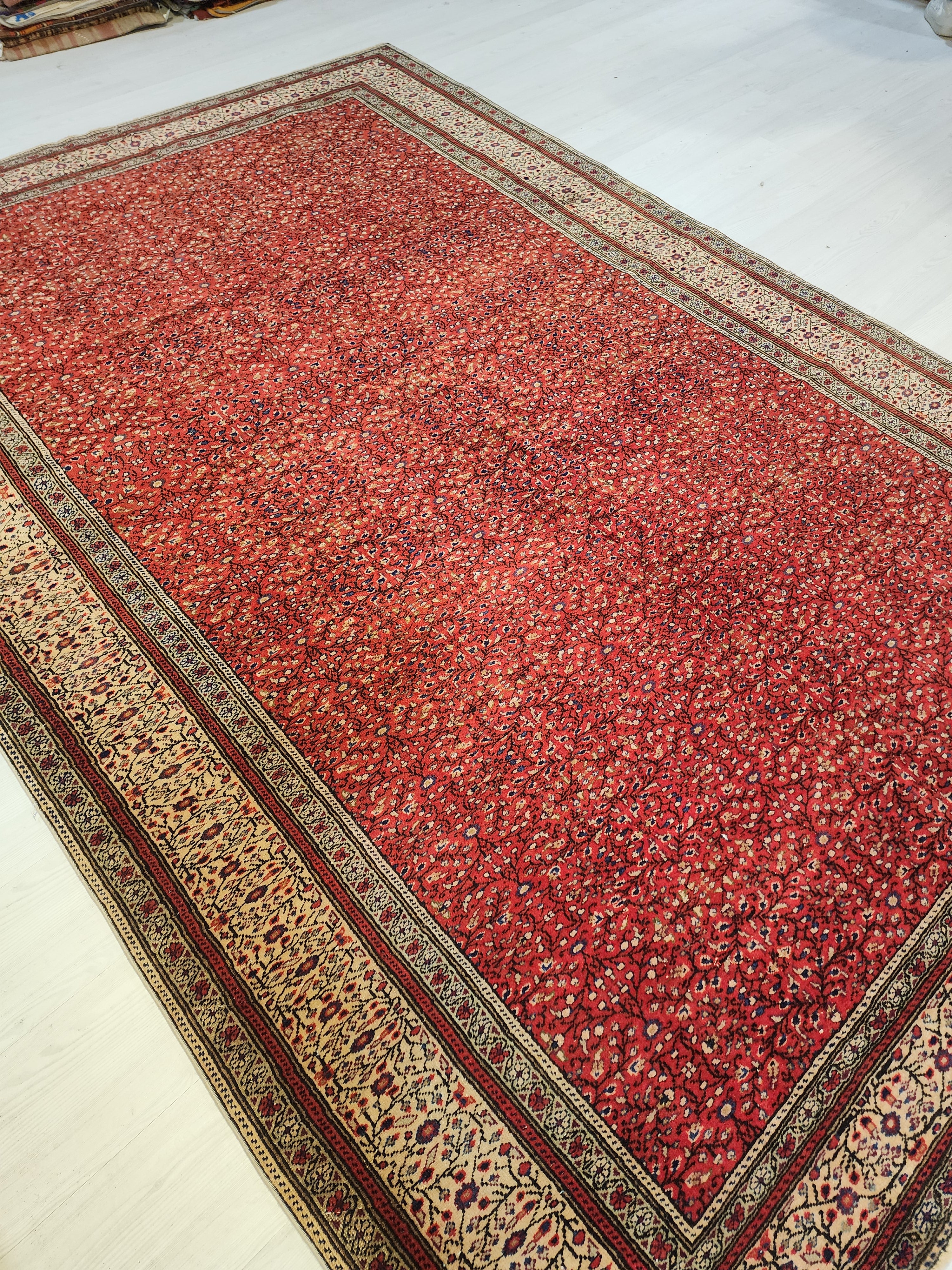 Vintage Turkish Rug 6x9 Red and Beige Handmade