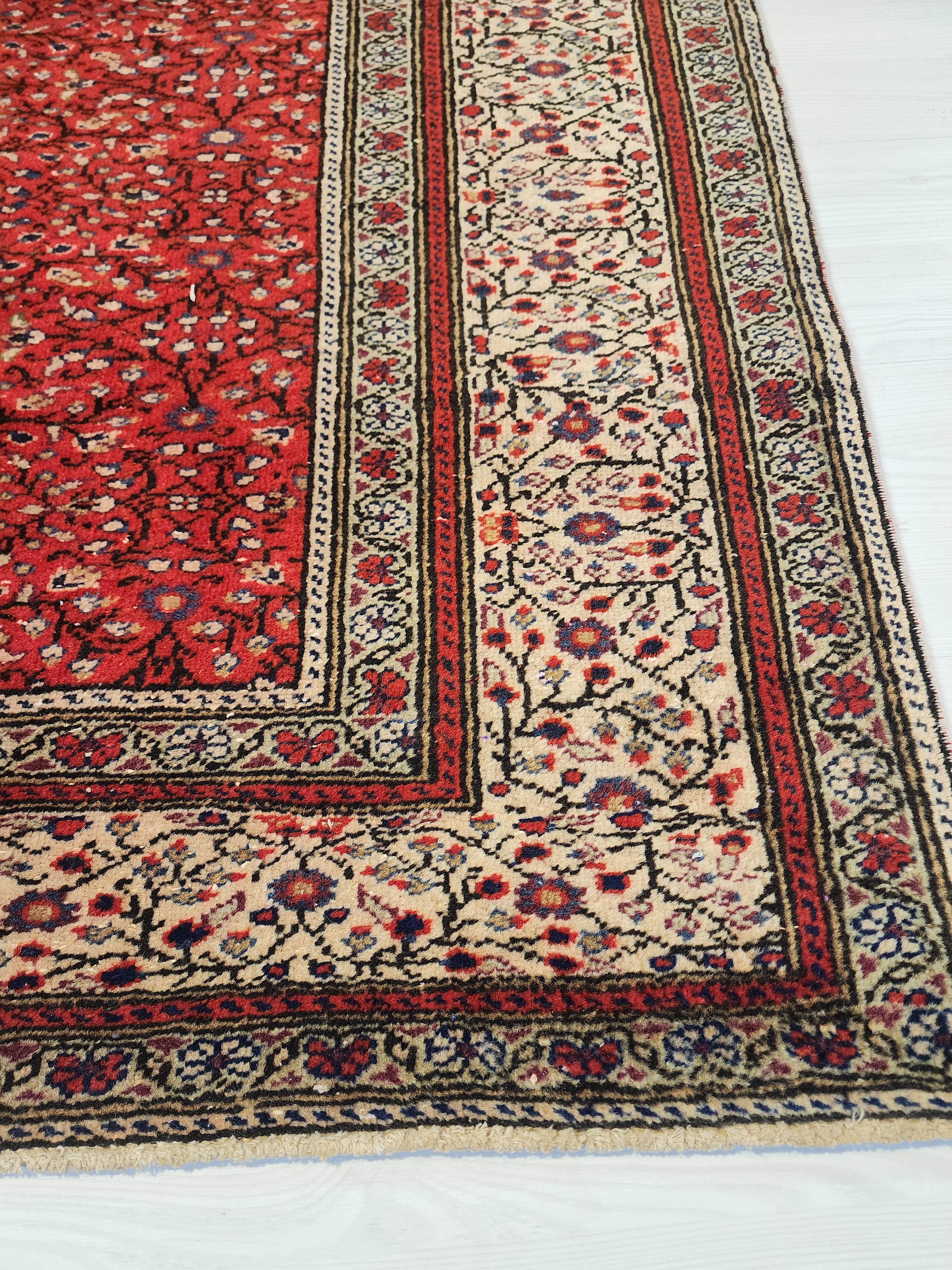 Vintage Turkish Rug 6x9 Red and Beige Handmade