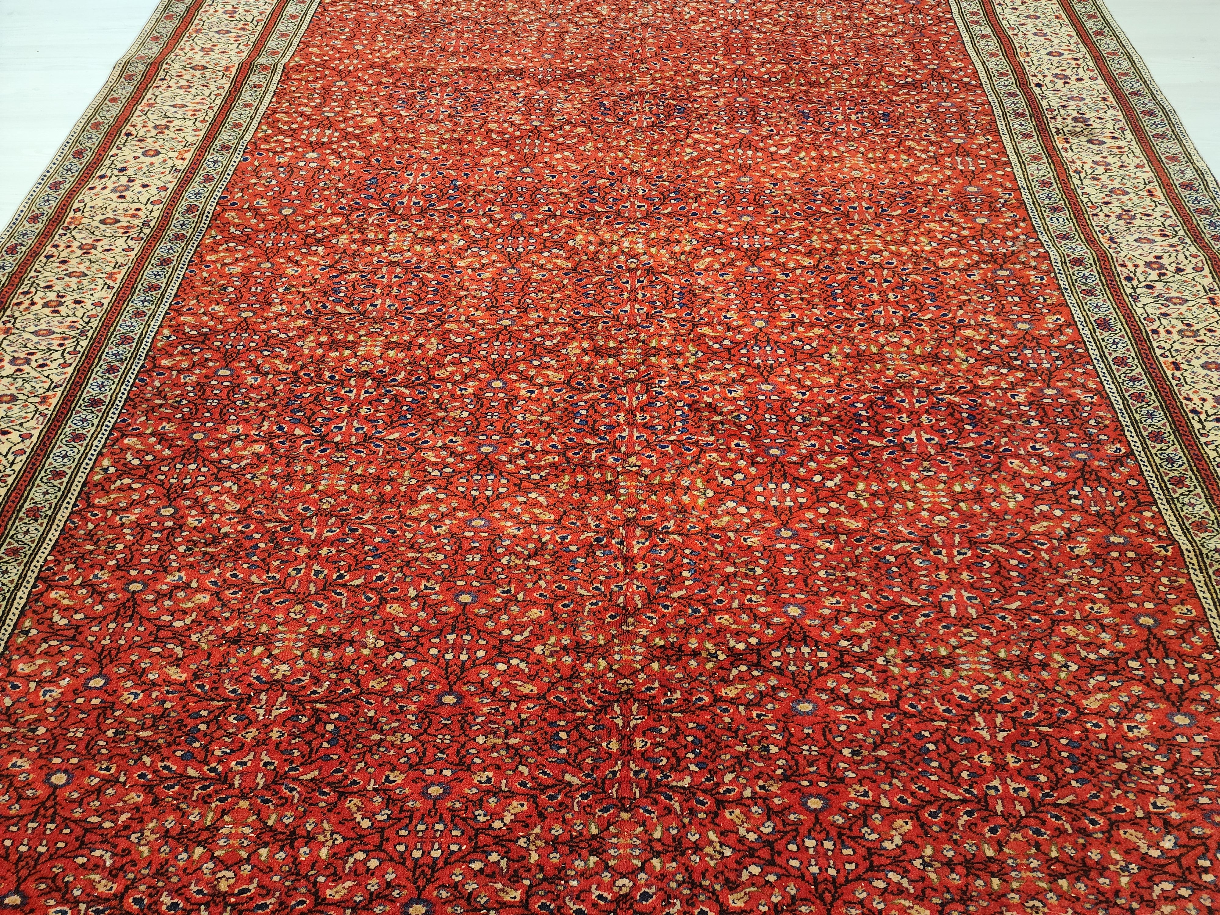 Vintage Turkish Rug 6x9 Red and Beige Handmade