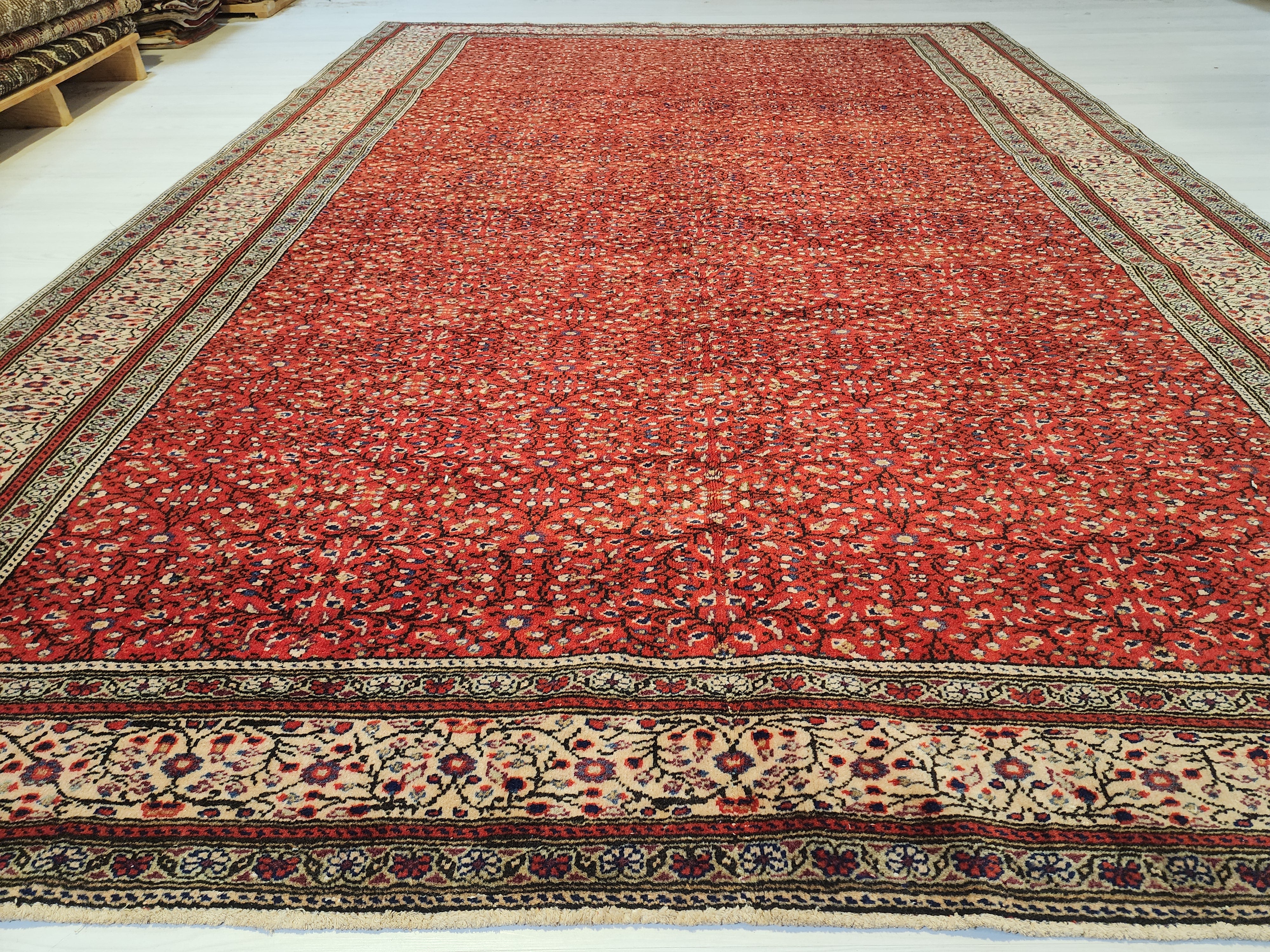 Vintage Turkish Rug 6x9 Red and Beige Handmade