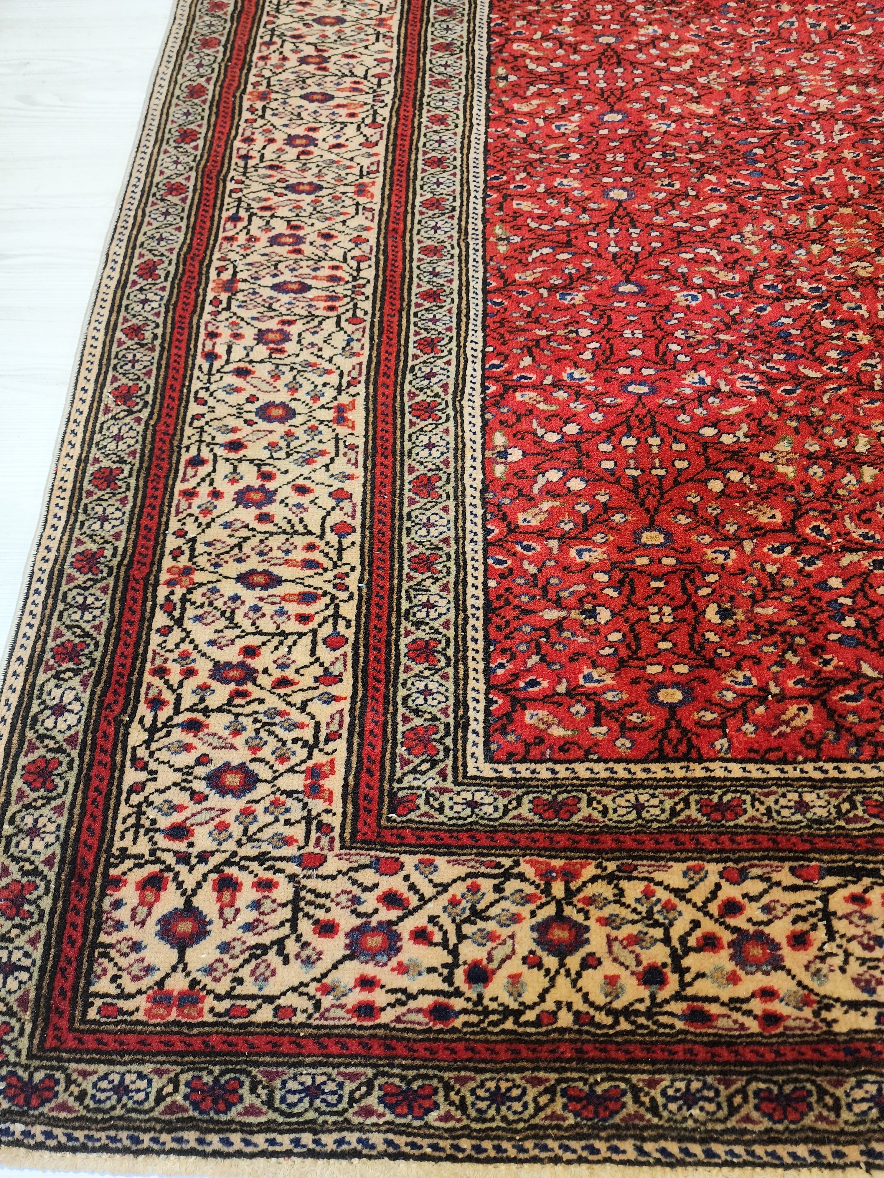Vintage Turkish Rug 6x9 Red and Beige Handmade