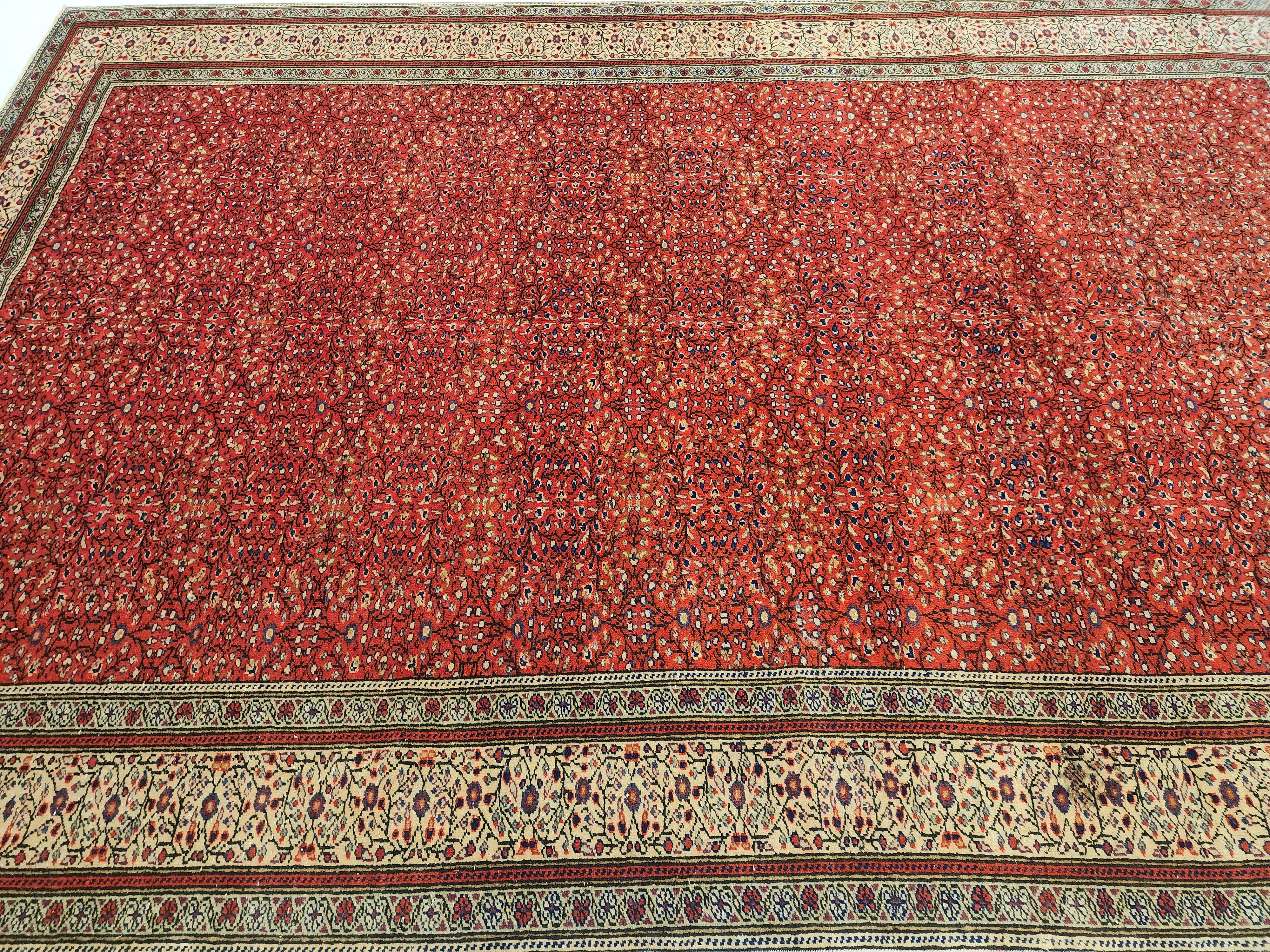 Vintage Turkish Rug 6x9 Red and Beige Handmade