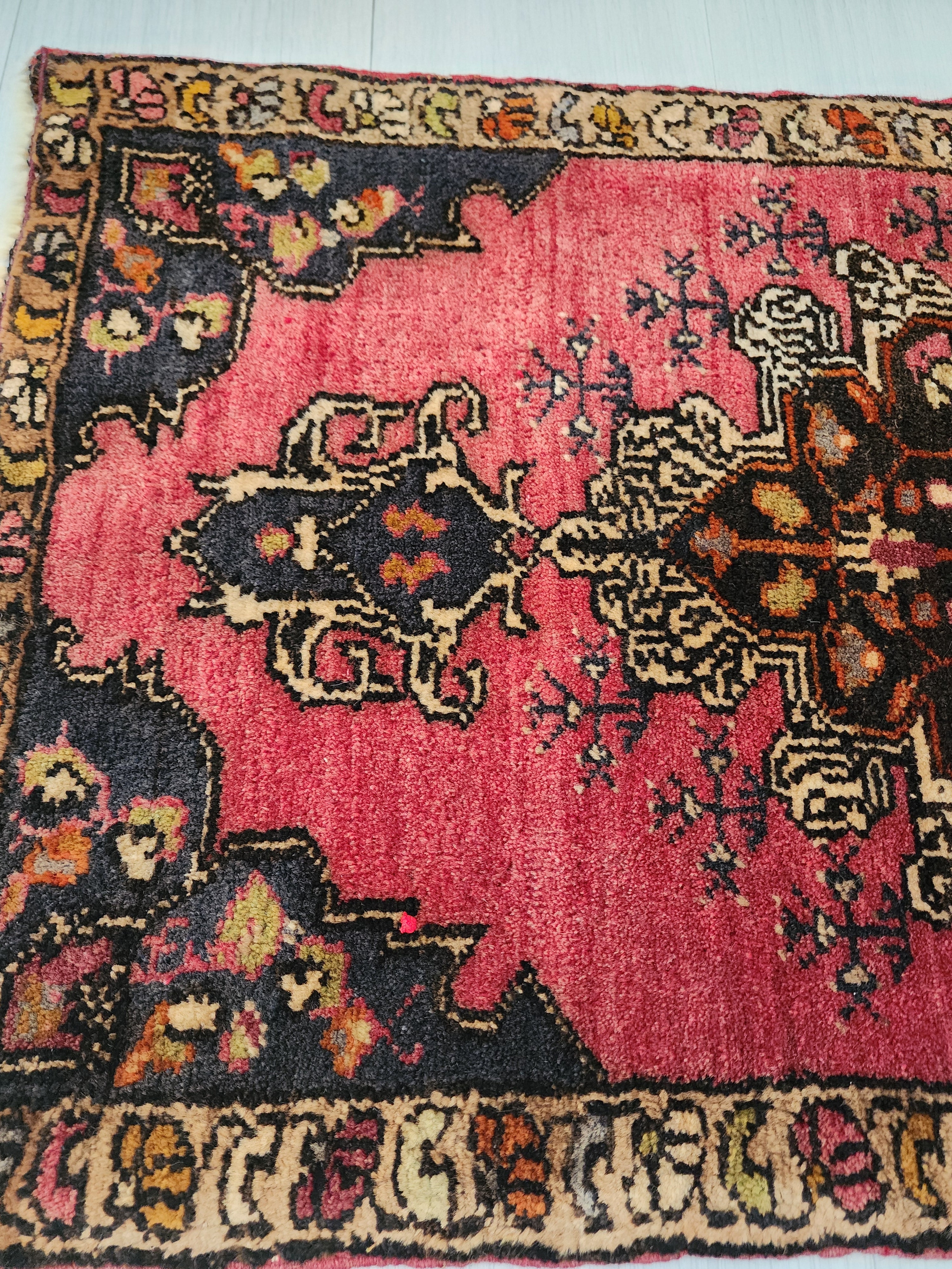 Vintage Turkish Konya Rug, Small Red Brown Wool Mat