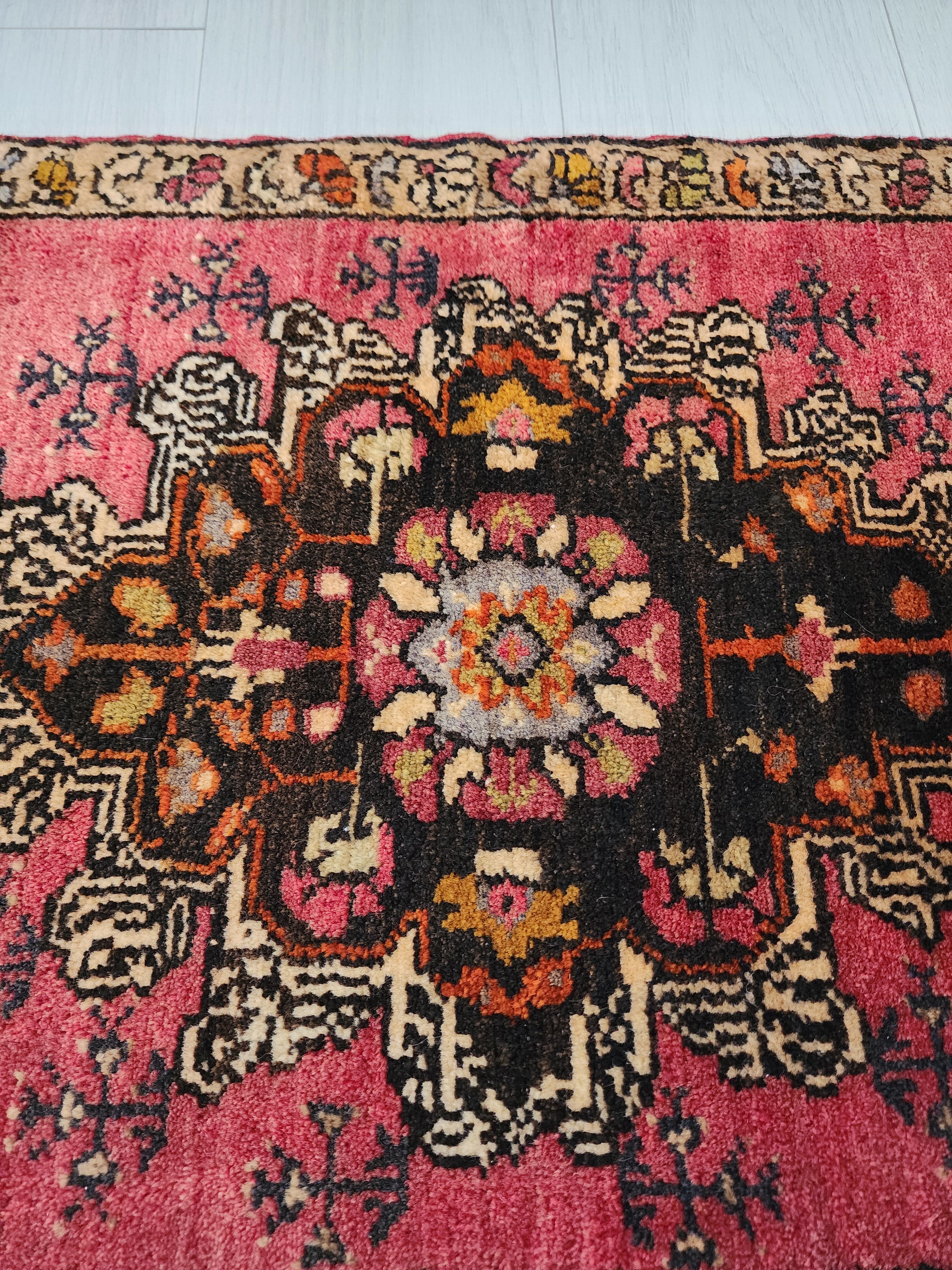 Vintage Turkish Konya Rug, Small Red Brown Wool Mat