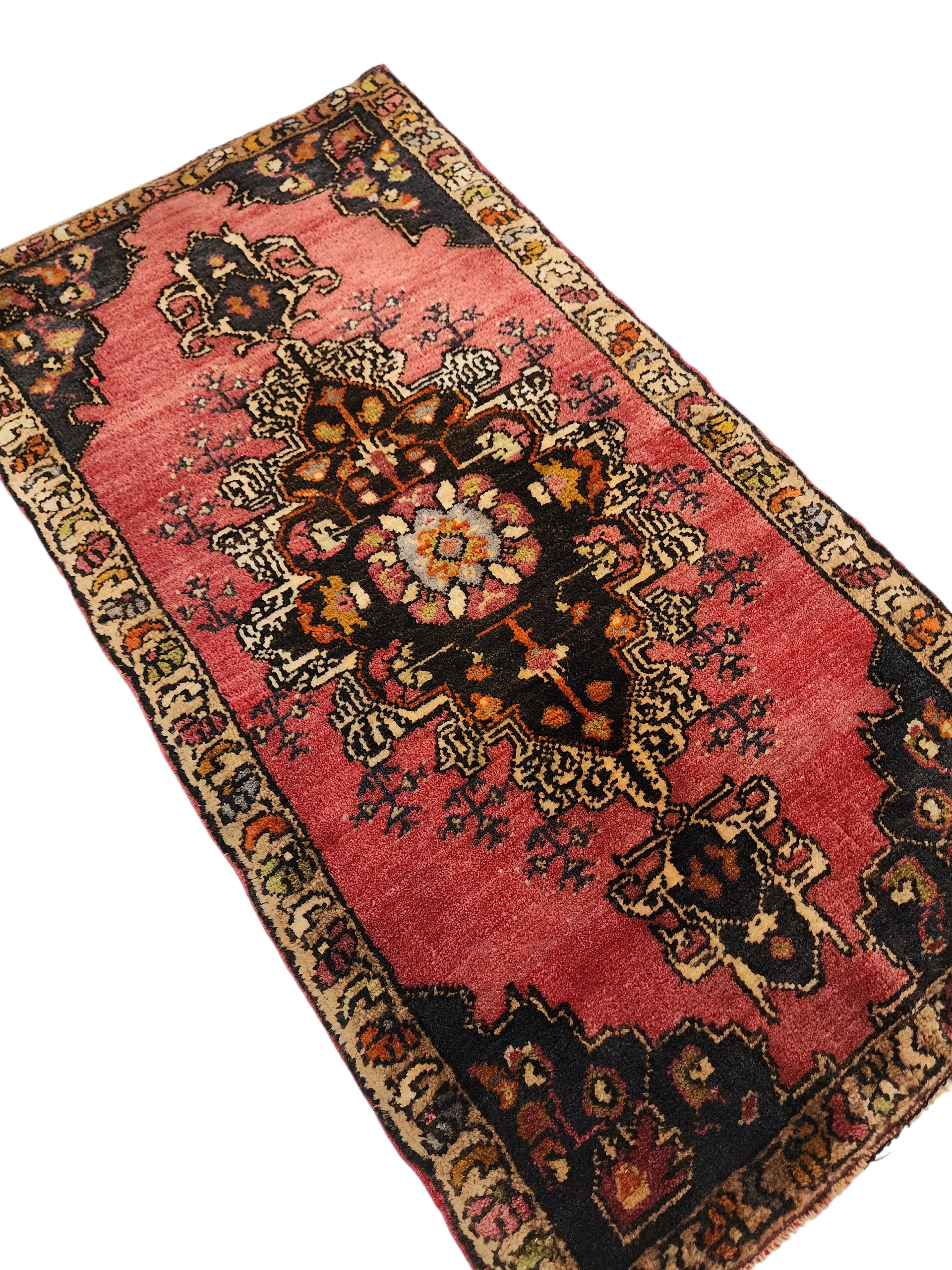 Vintage Turkish Konya Rug, Small Red Brown Wool Mat