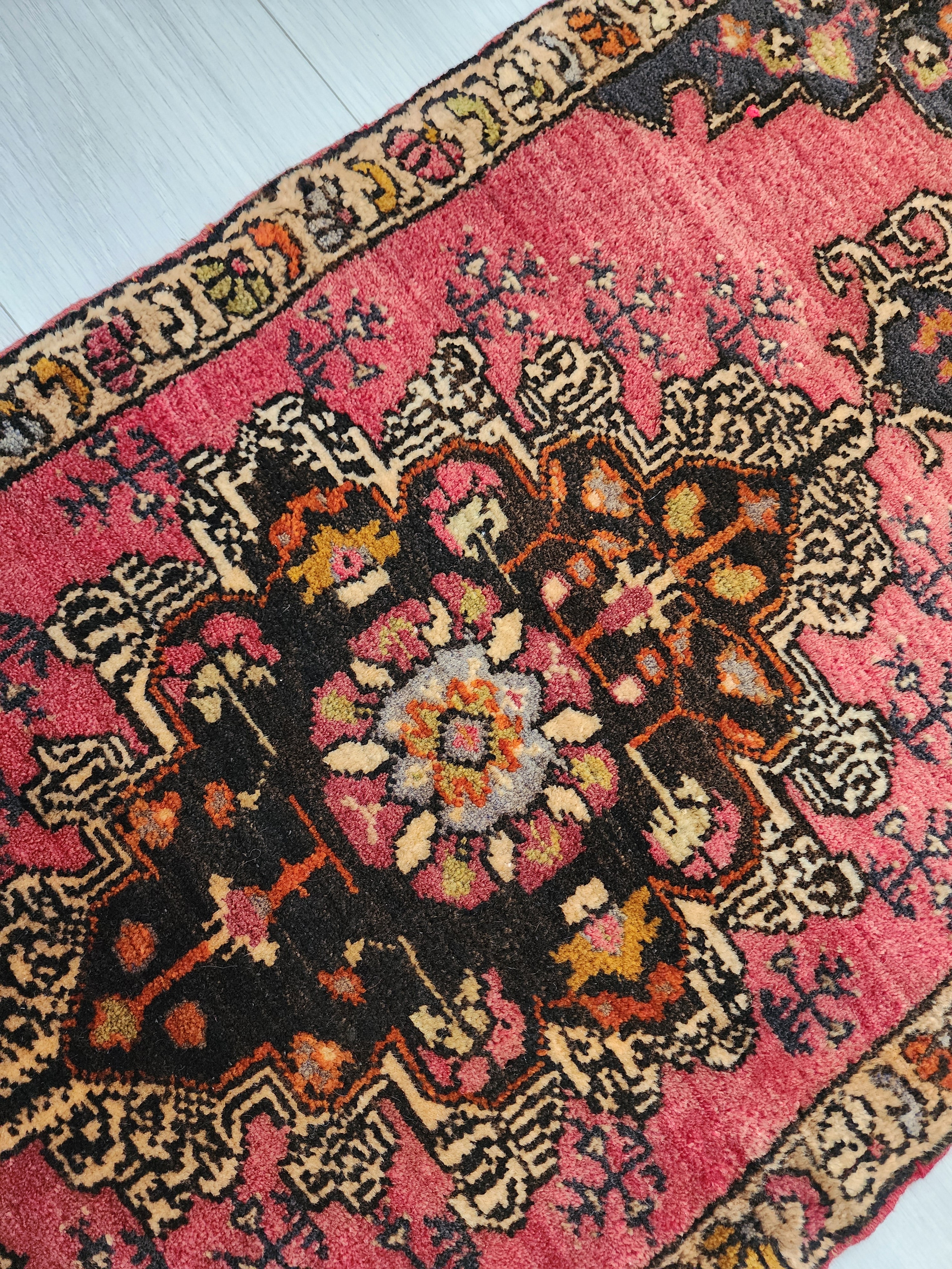 Vintage Turkish Konya Rug, Small Red Brown Wool Mat