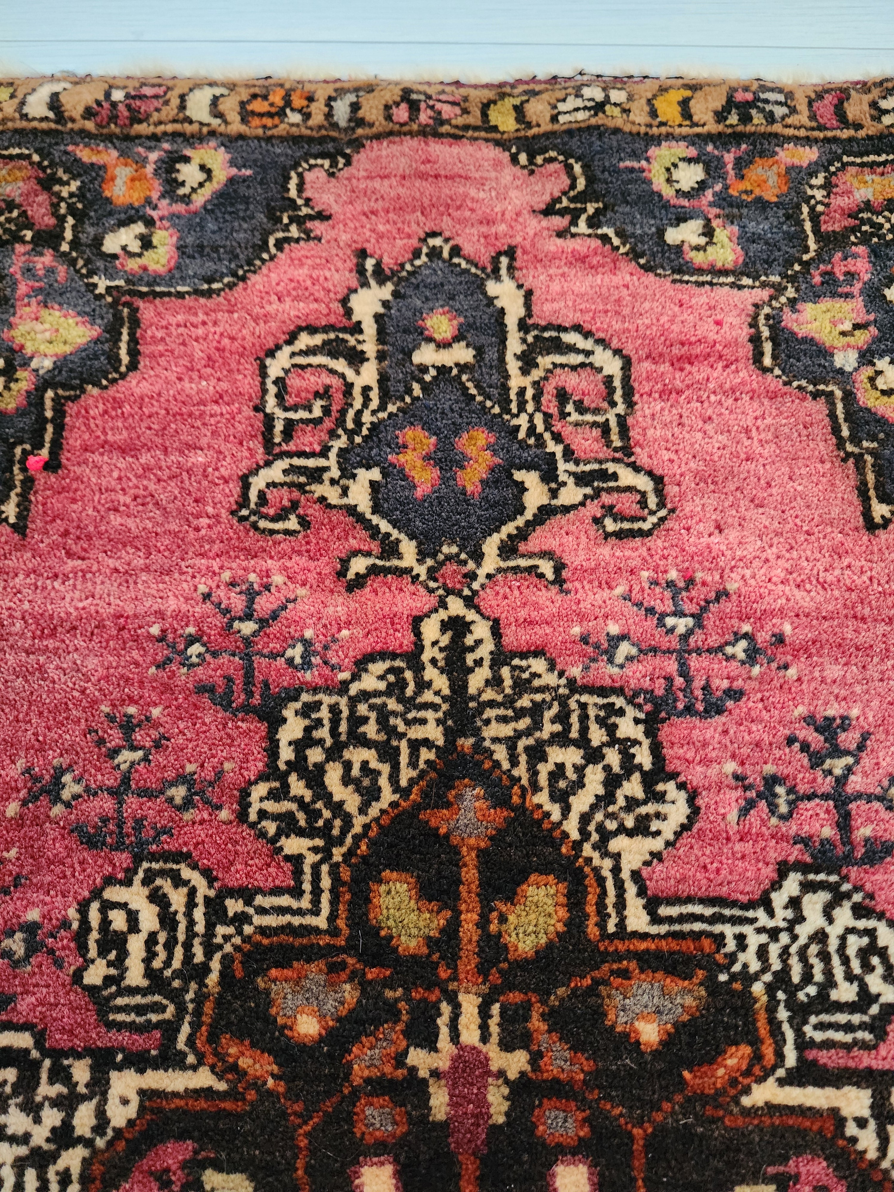 Vintage Turkish Konya Rug, Small Red Brown Wool Mat