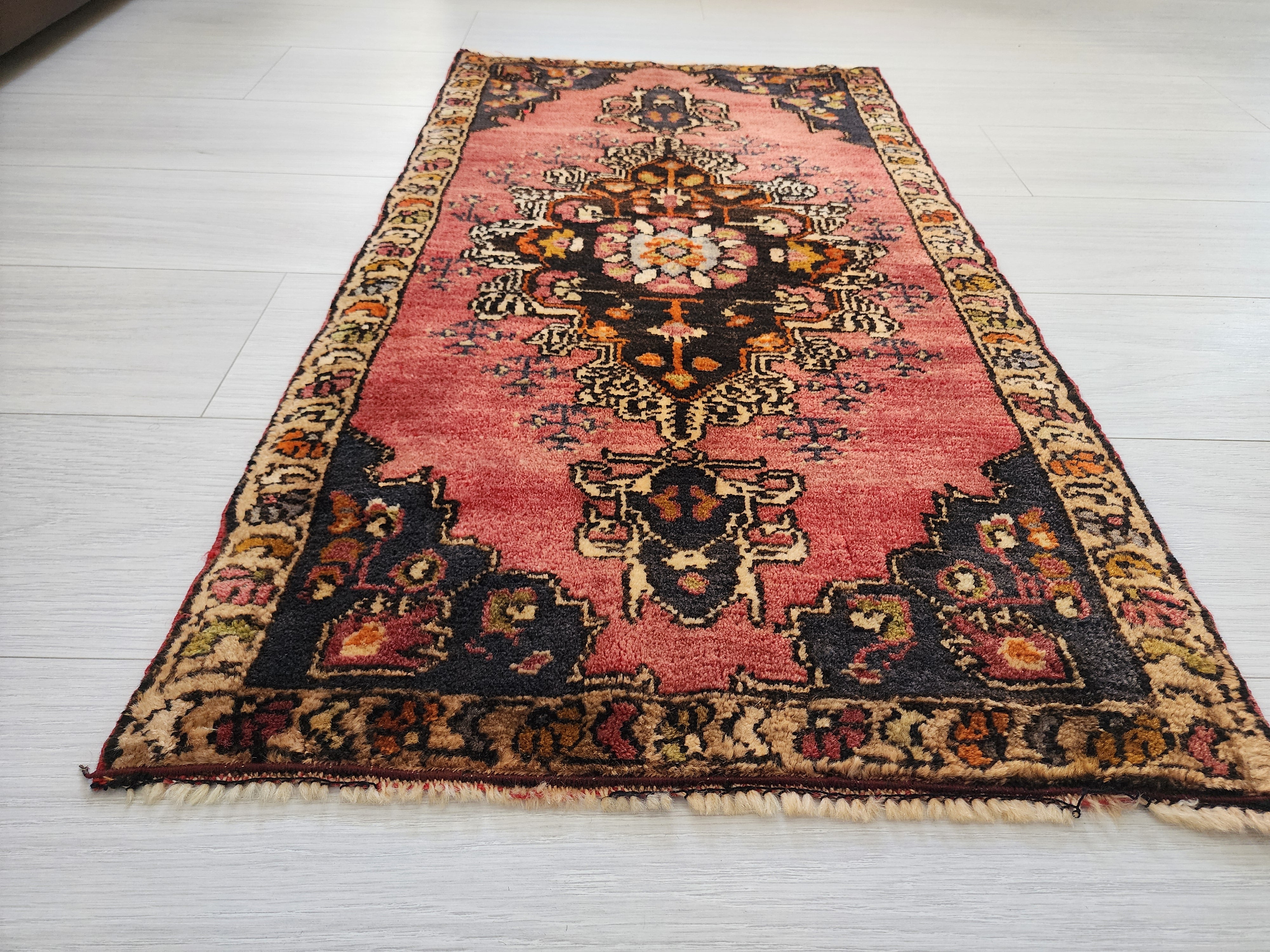 Vintage Turkish Konya Rug, Small Red Brown Wool Mat