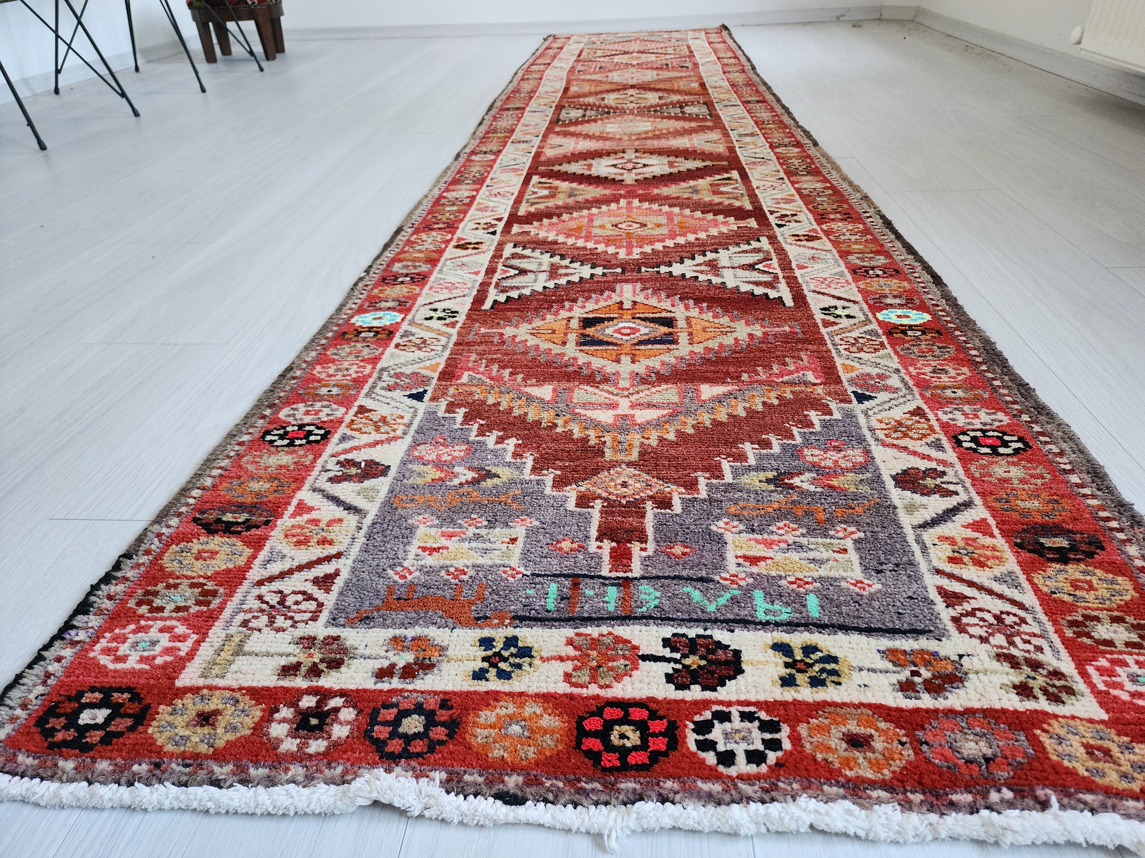 vintage Oushak Wool Runner Rug — styled view