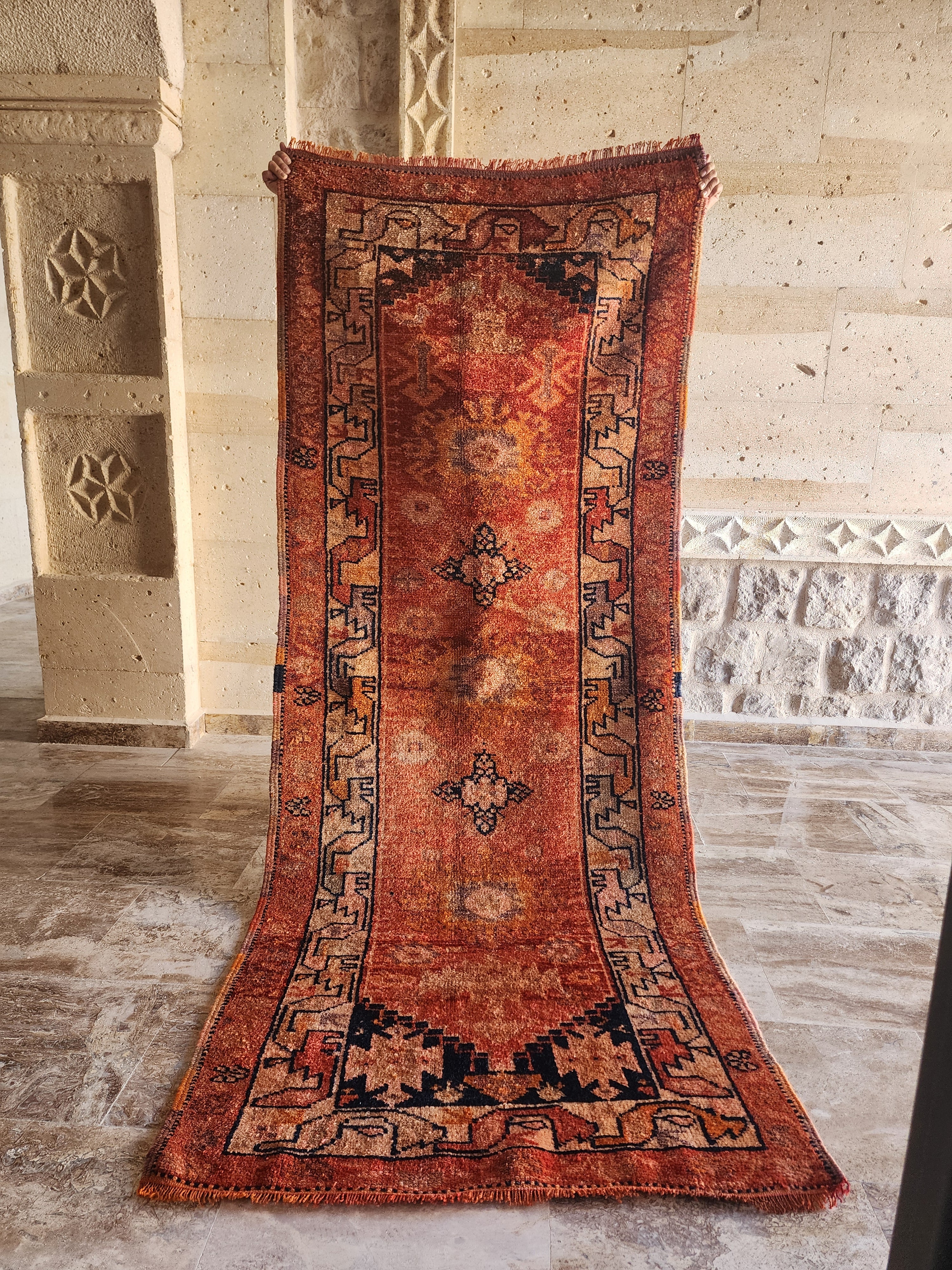vintage Tribal Wool Runner Rug — back view