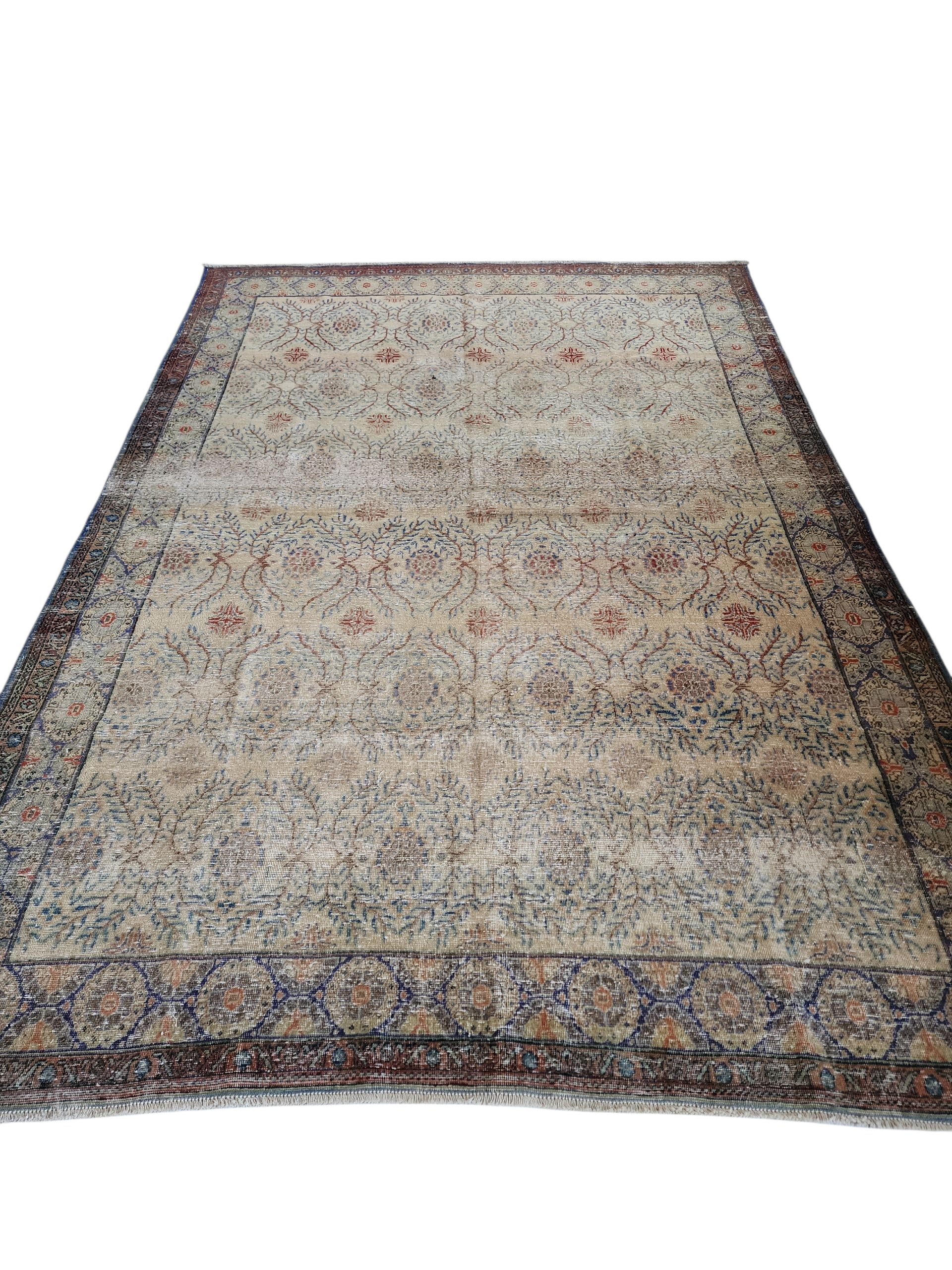 antique Kayseri Silk Large Area Rug — pattern close-up
