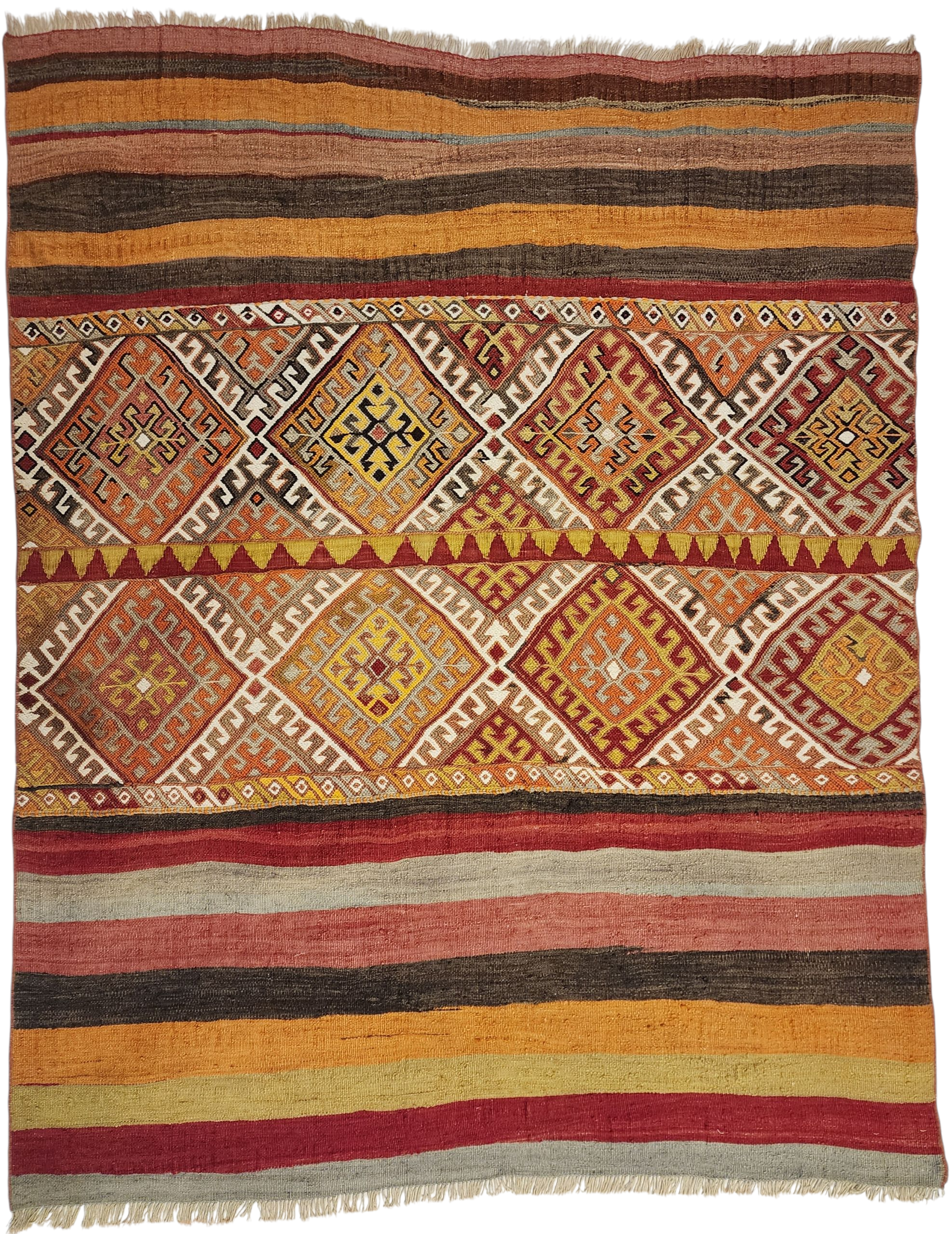 Vintage Turkish Kilim Rug, Southwestern Aztec Wool, 5x6 ft