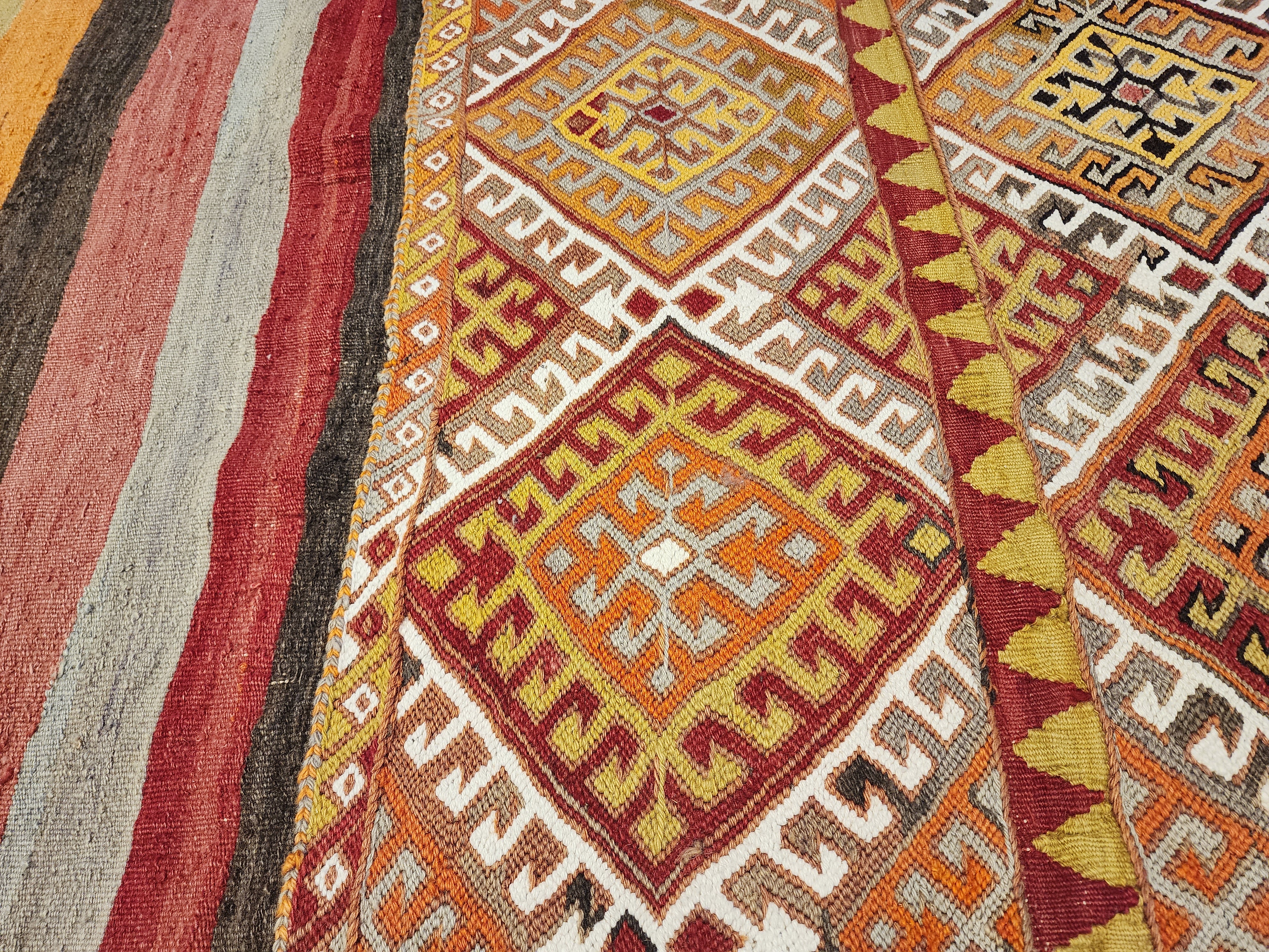 Vintage Turkish Kilim Rug, Southwestern Aztec Wool, 5x6 ft