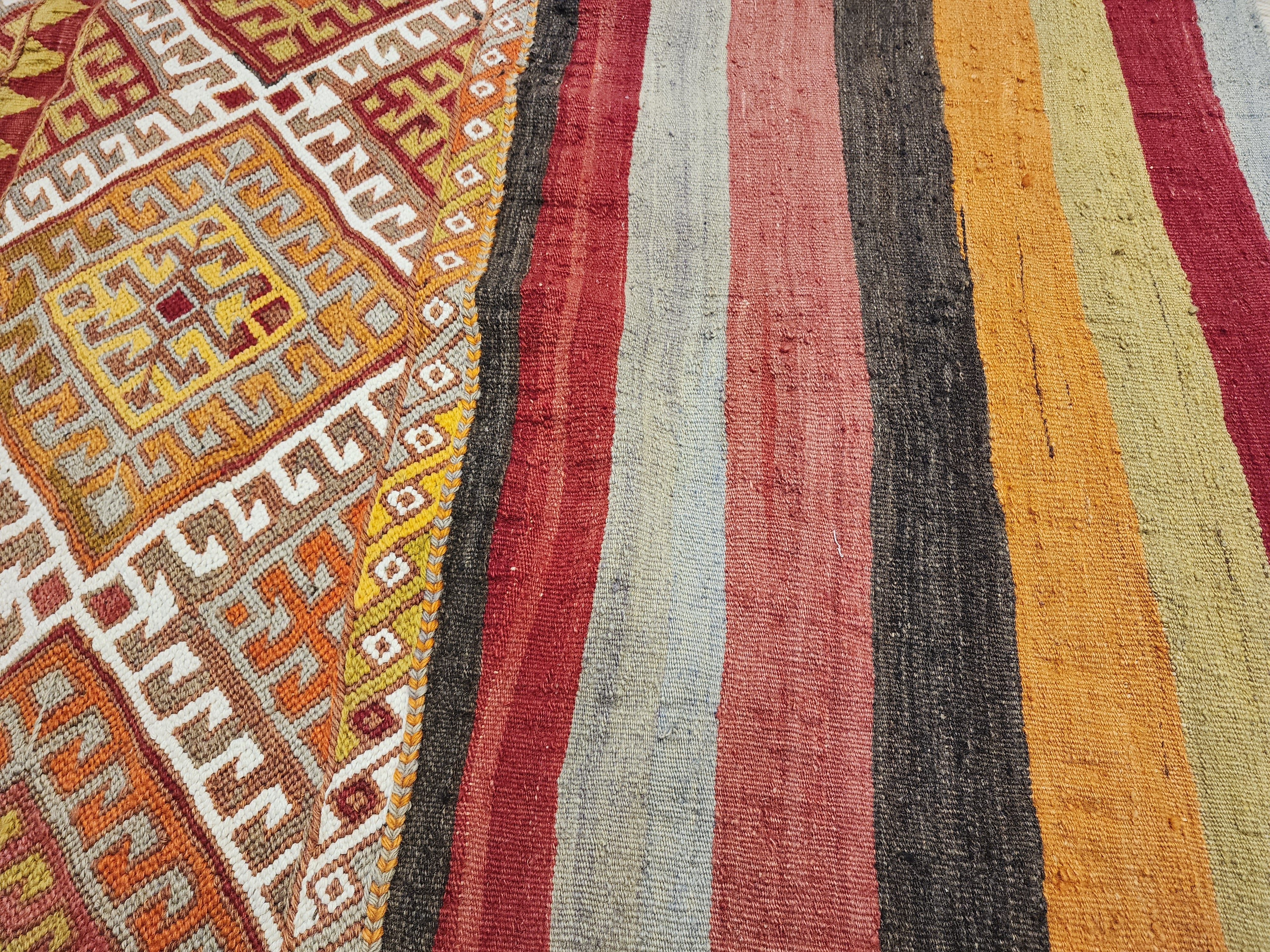 Vintage Turkish Kilim Rug, Southwestern Aztec Wool, 5x6 ft