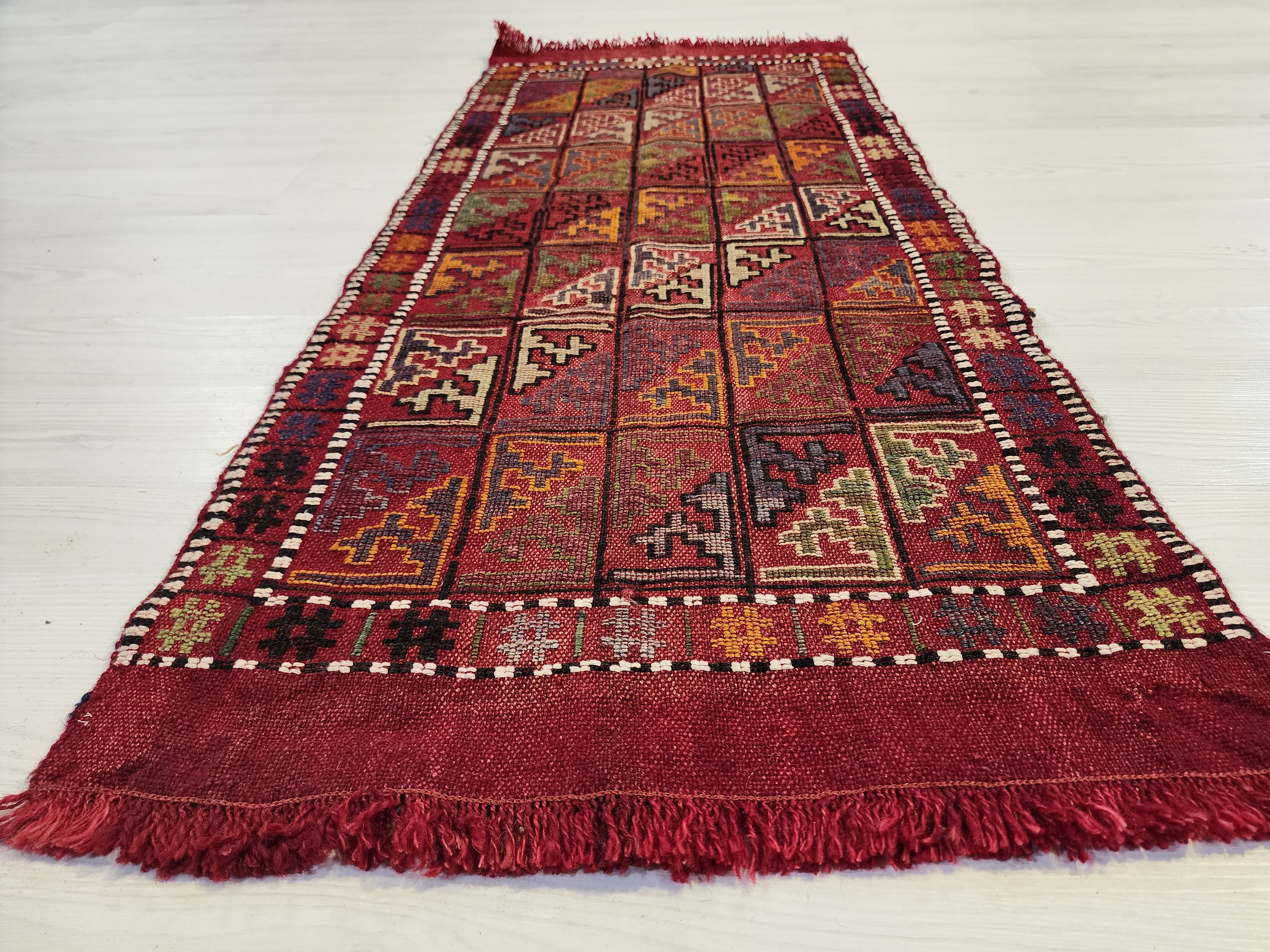 vintage Konya Wool Runner Rug — border pattern