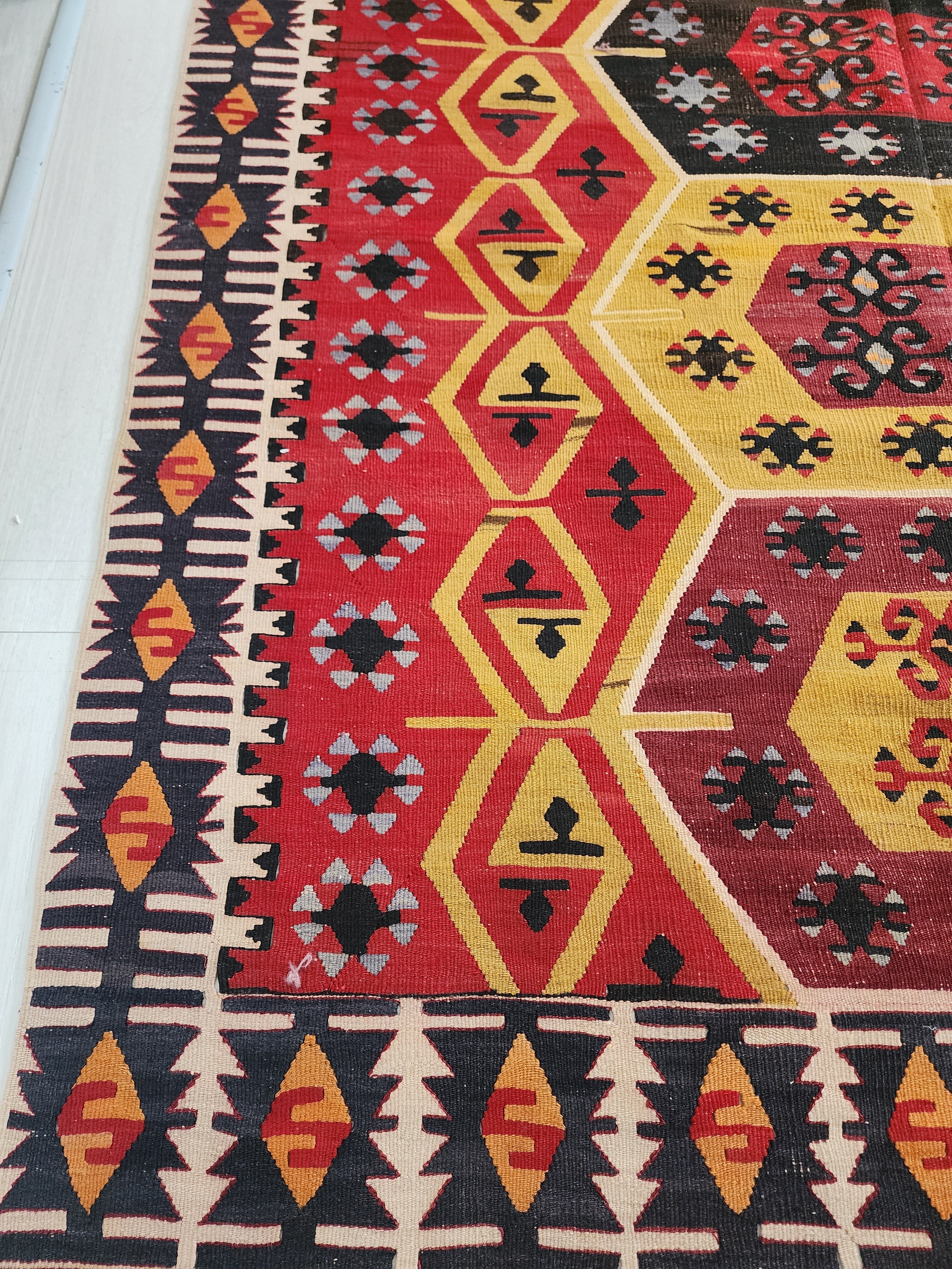 antique Sivas Wool Large Area Rug — back view