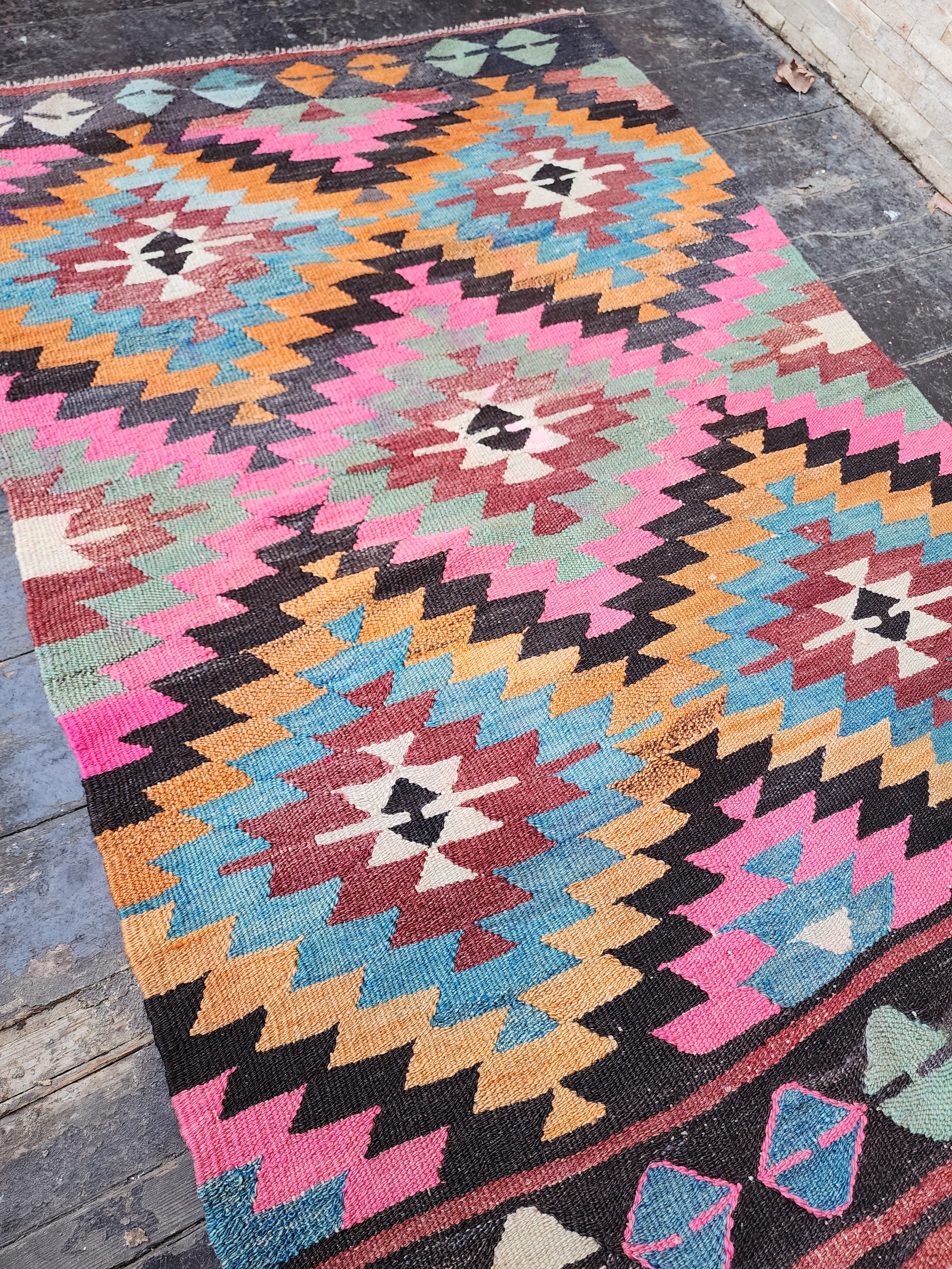 Pink Denizli Kilim Rug, 3'1''x4'8''