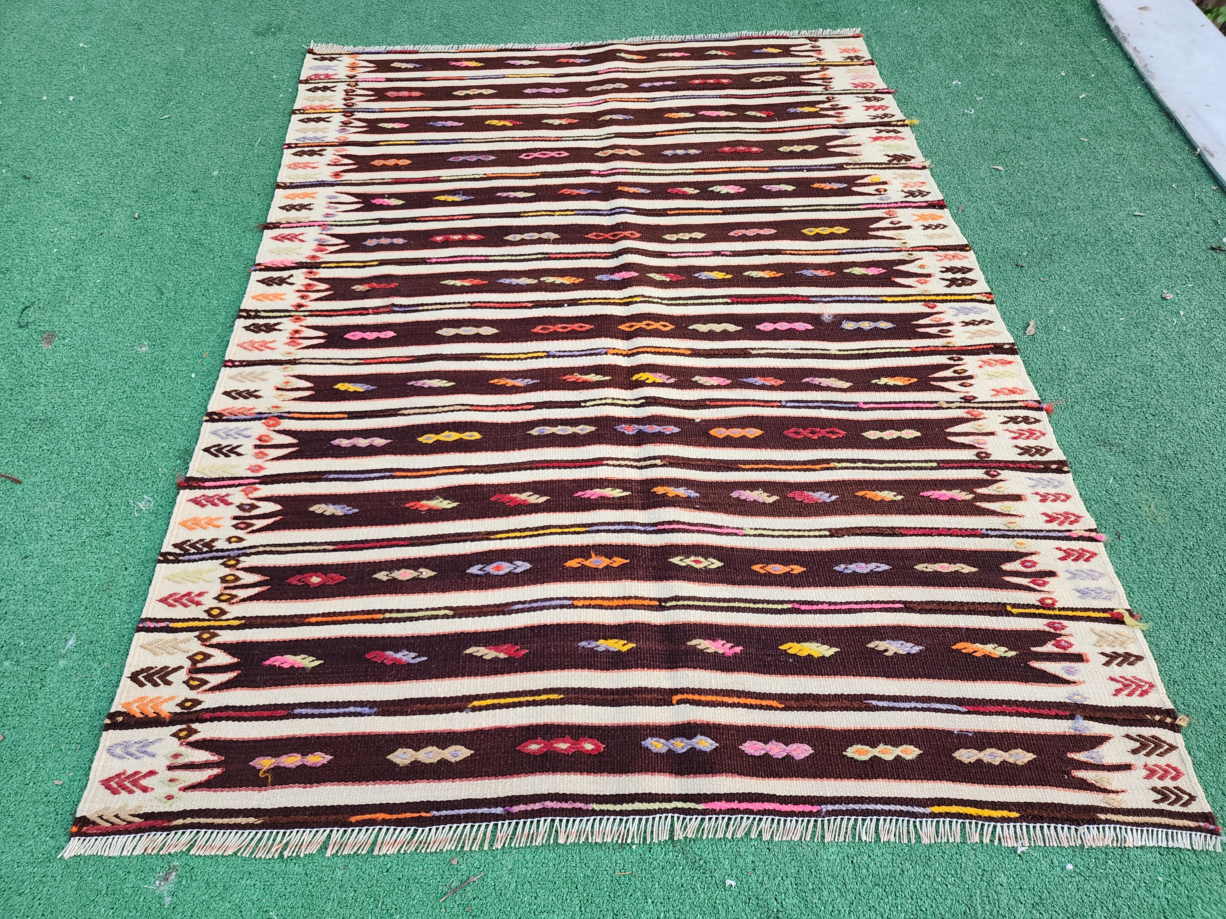 Brown Kilim Rug, Ankara Elmadag Rug 3'5''x4'7''