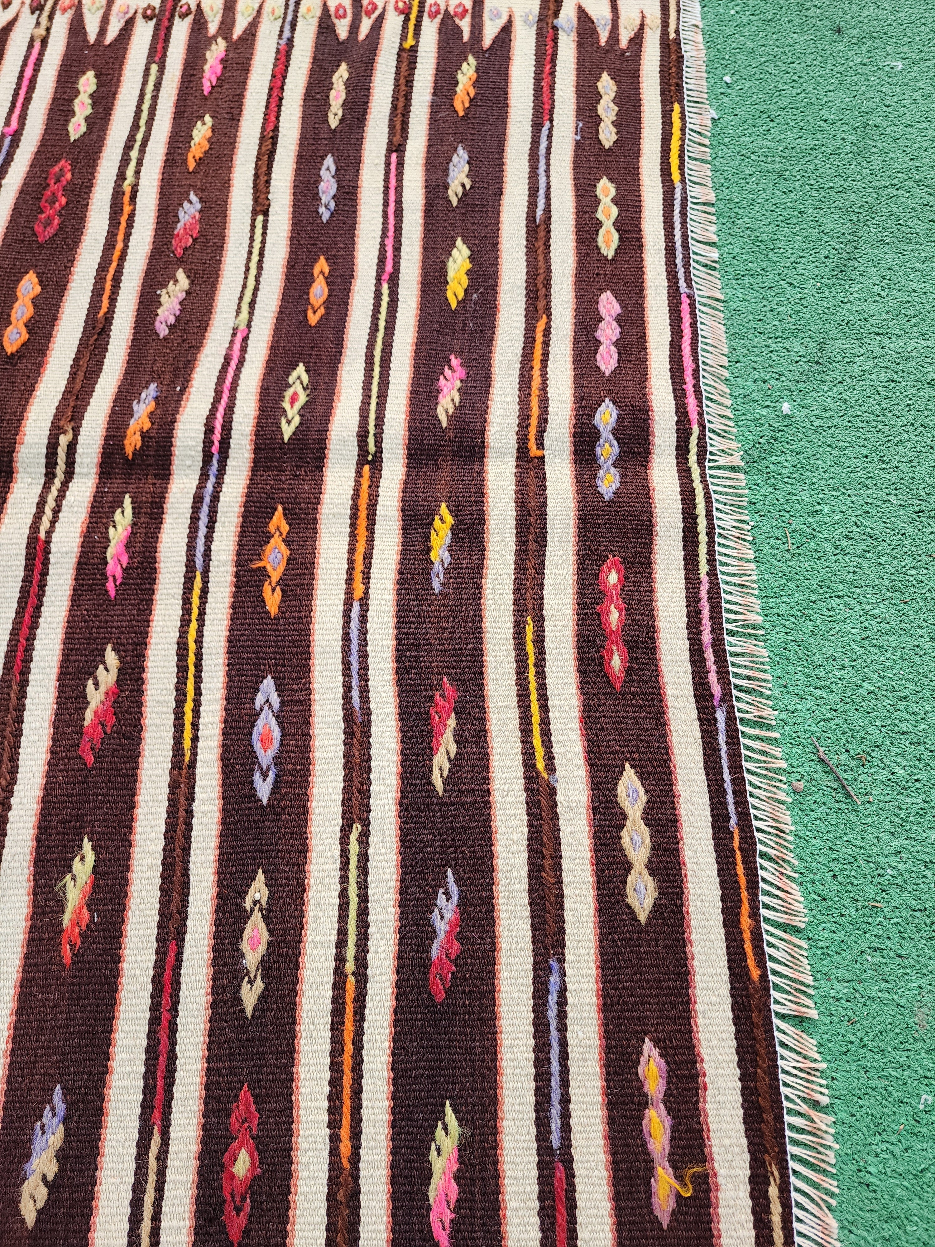 vintage Kilim Wool Small Rug — pattern close-up