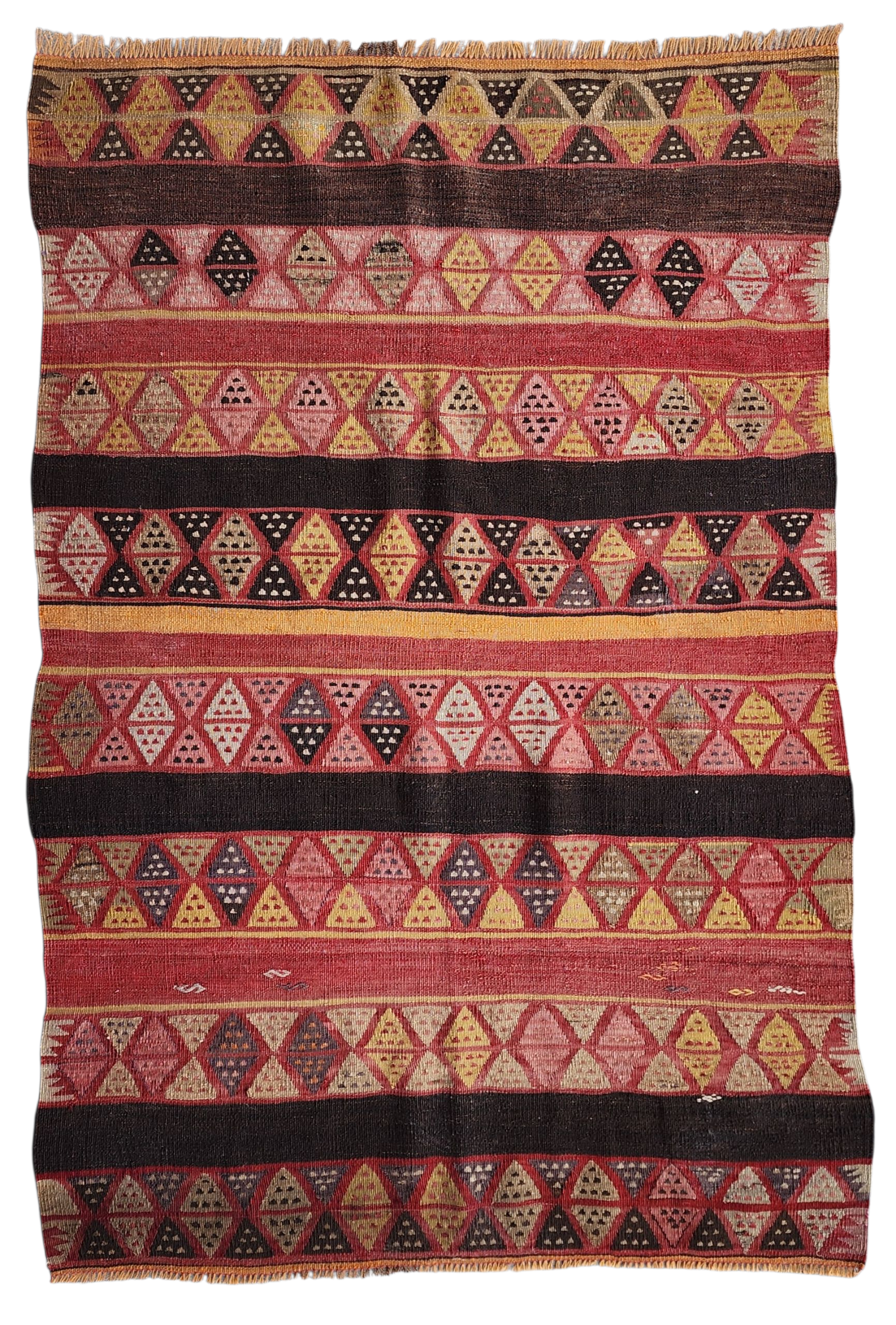 Vintage Turkish Kilim Rug: Handmade Wool, Rustic Boho Decor (3'5''x5'2'')