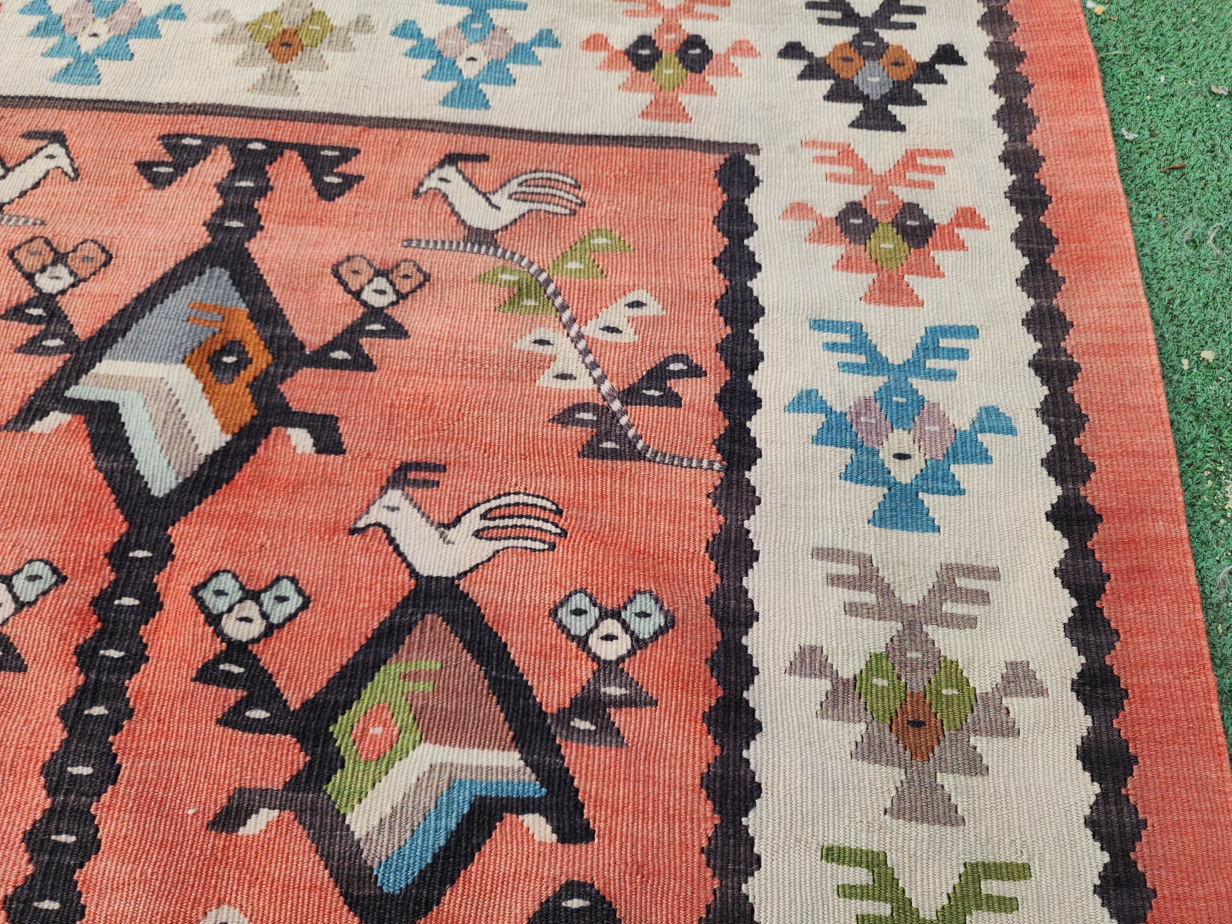 vintage Anatolian Wool Small Rug — edge weave