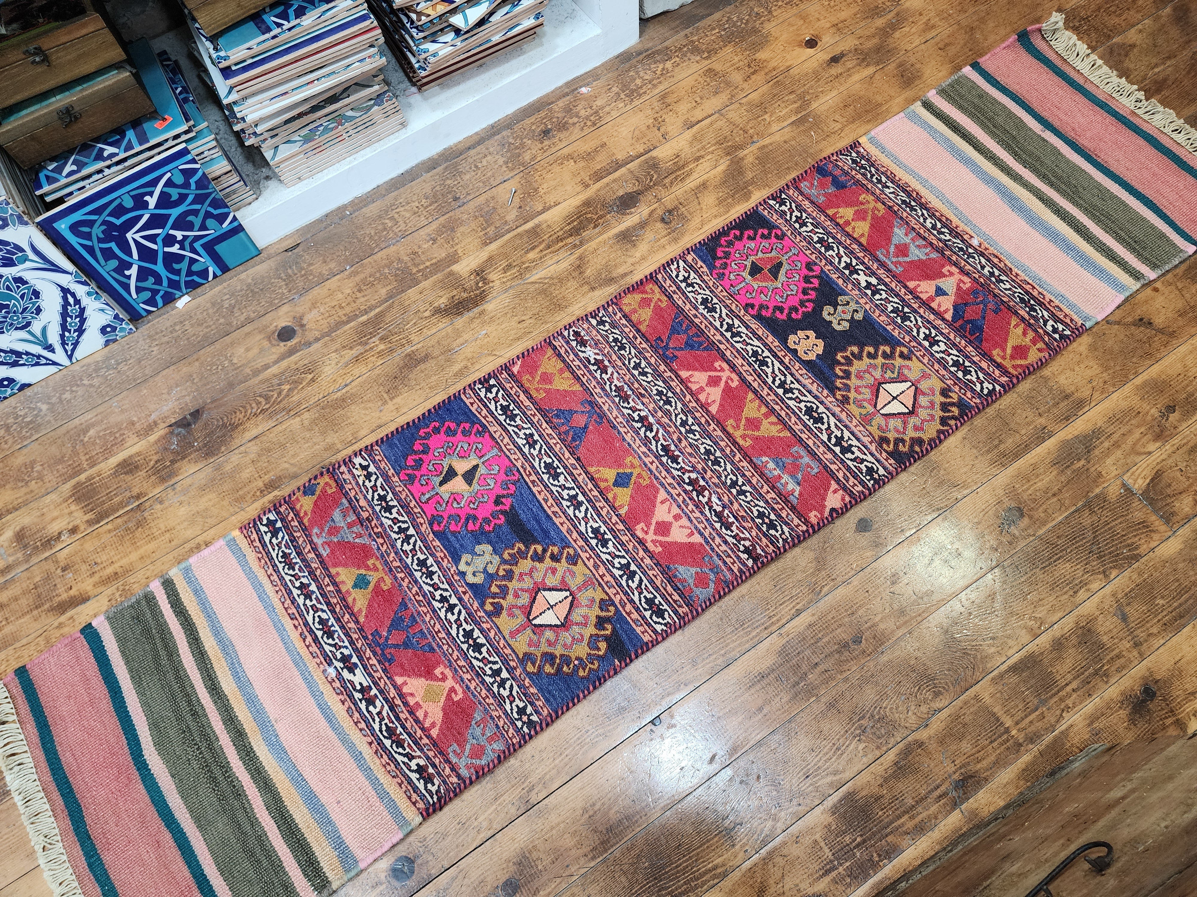 vintage Soumak Wool Runner Rug — styled view