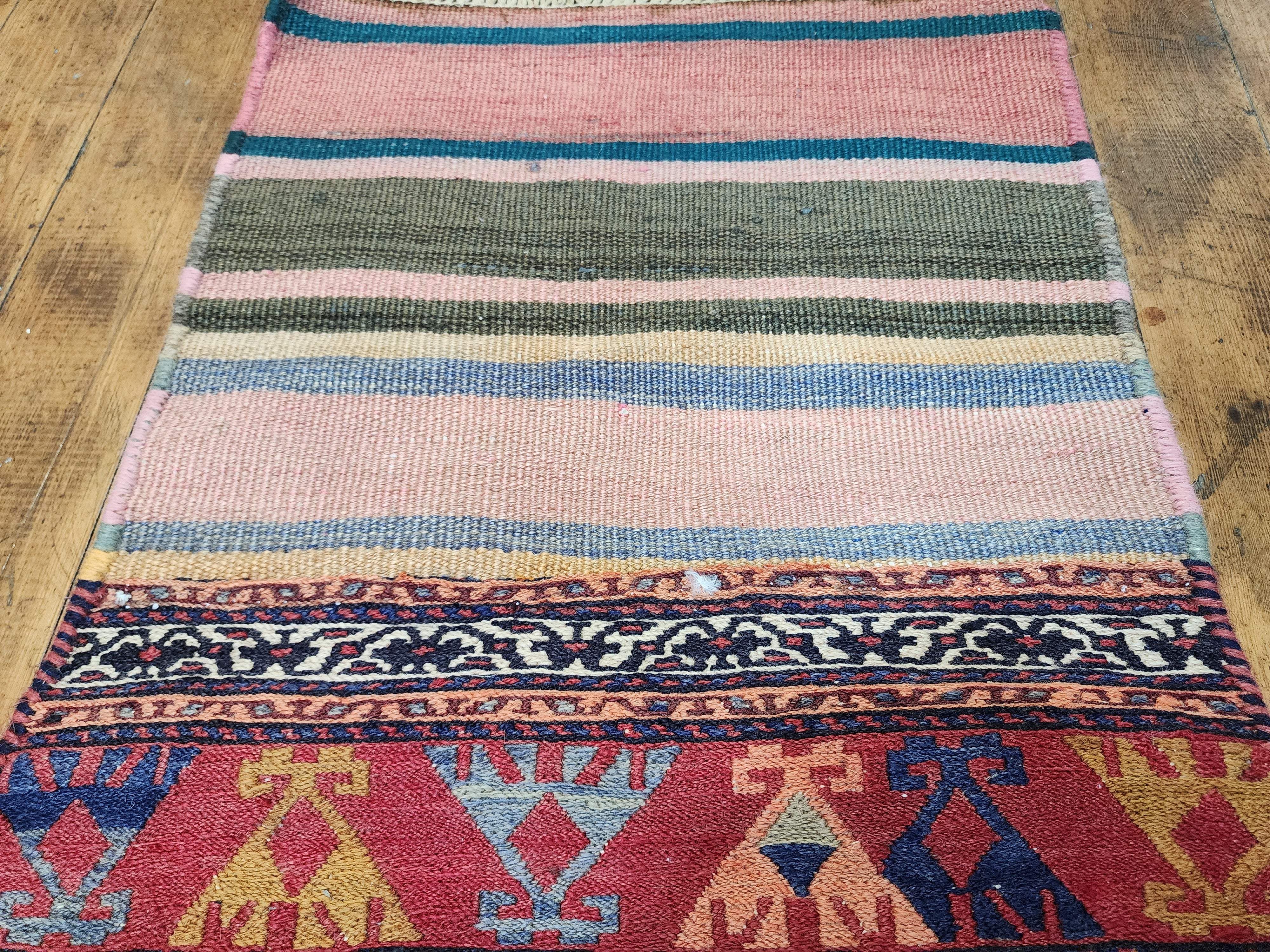 Vintage Soumak Kilim Runner Rug: Turkish Wool Flatweave, 6x2