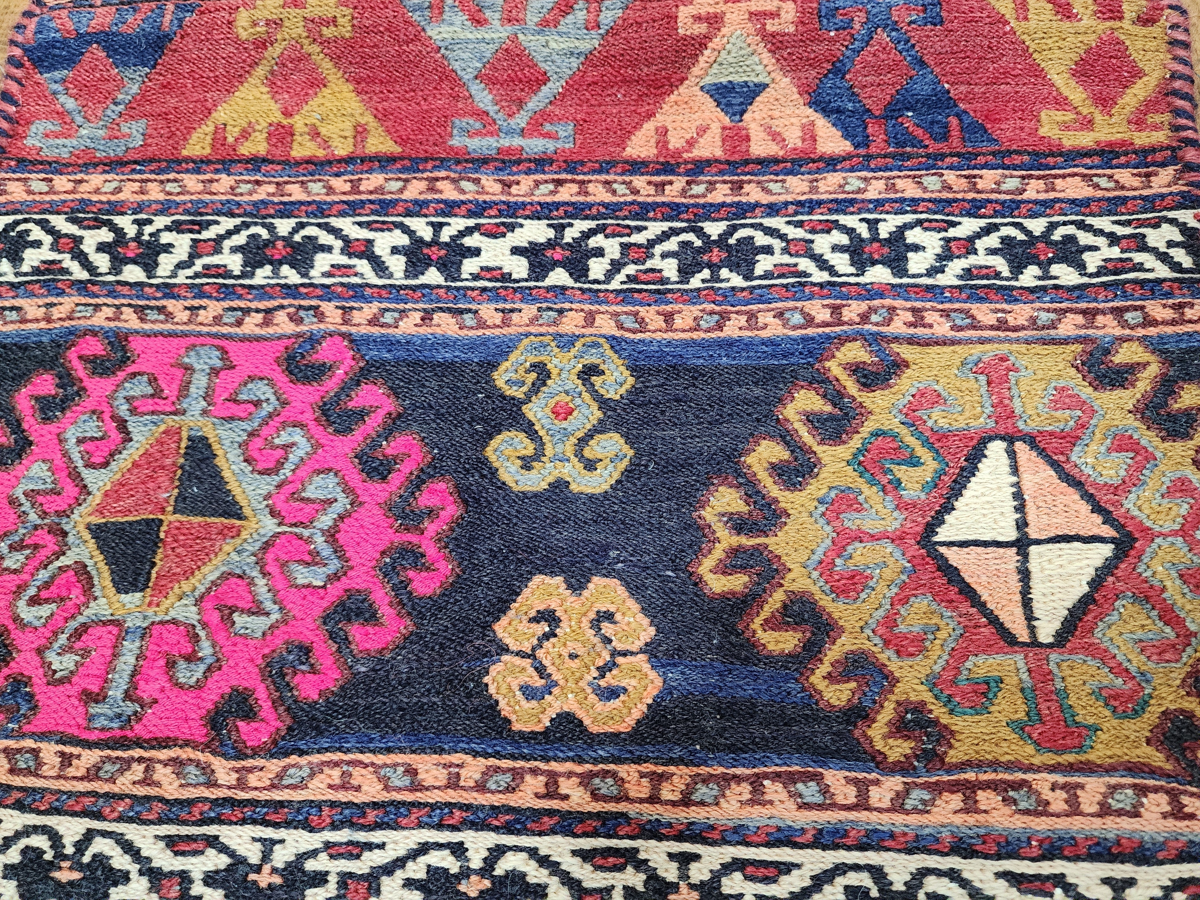 vintage Soumak Wool Runner Rug — pattern close-up