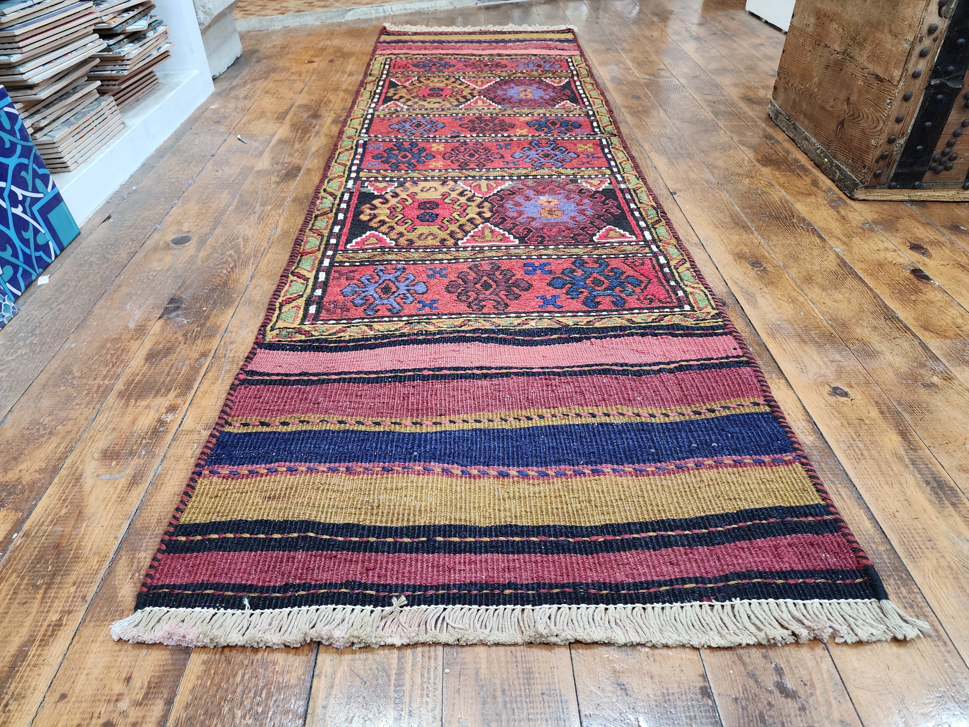 vintage Soumak Wool Runner Rug — styled view