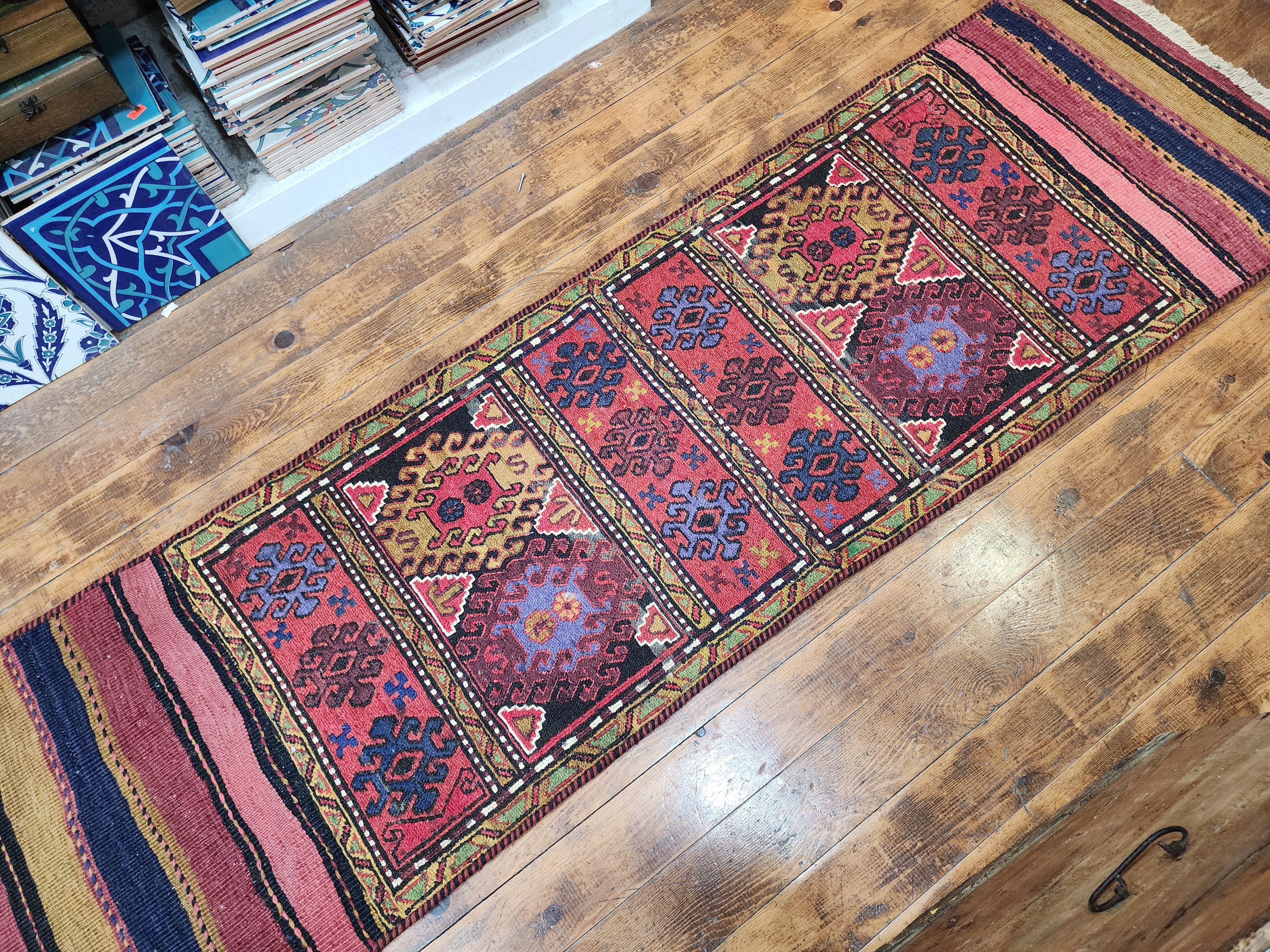 vintage Soumak Wool Runner Rug — pattern close-up