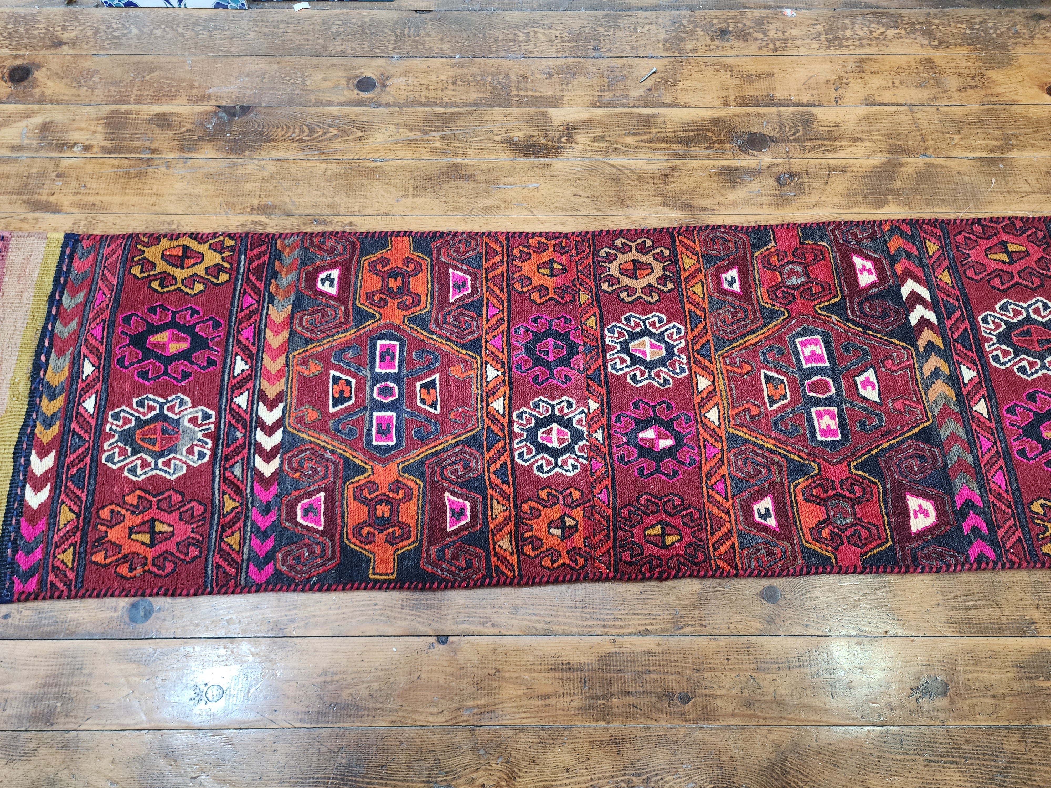 Vintage Kilim Runner Rug, 6x2 ft, Handmade Wool Embroidered Turkish Rug