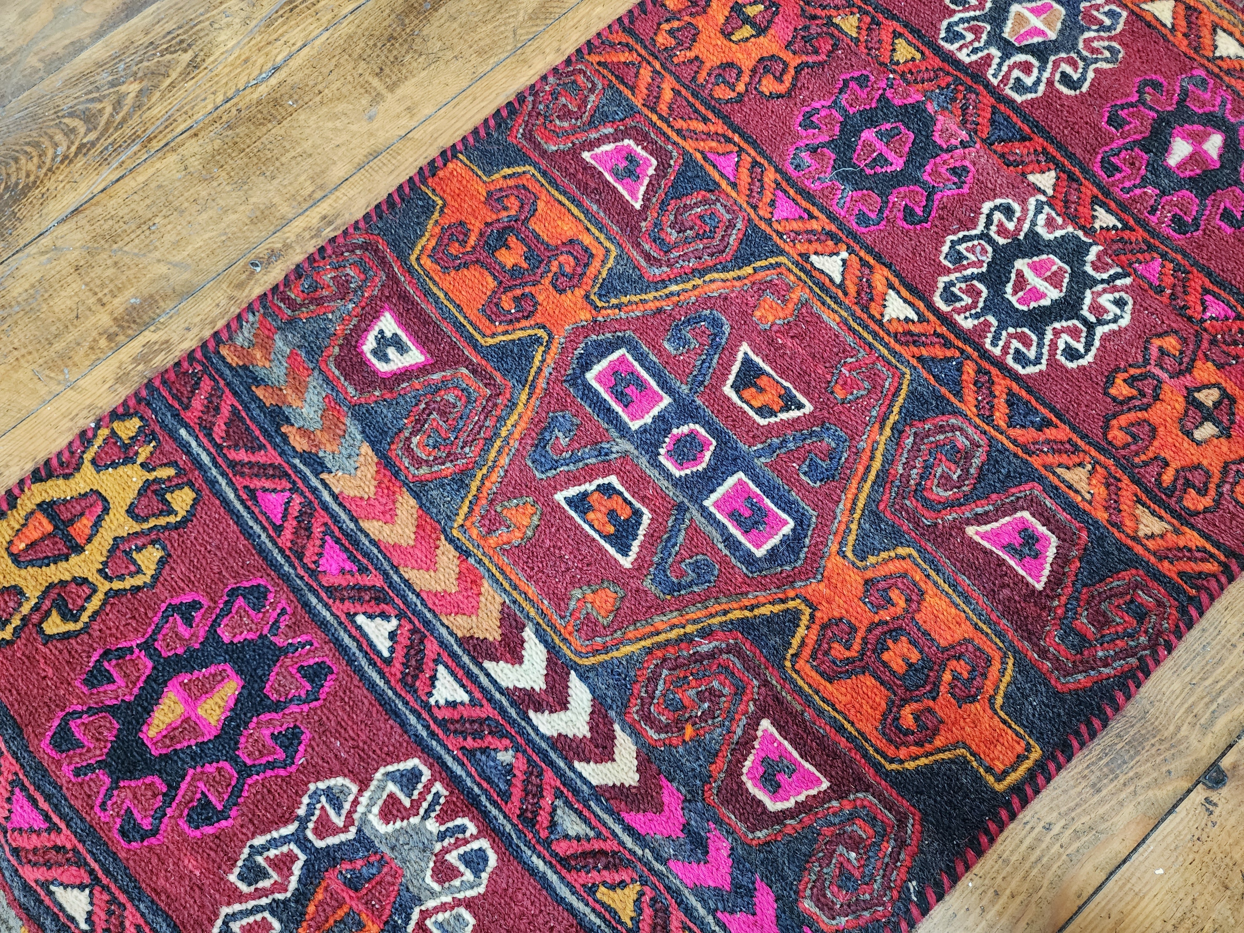 vintage Anatolian Wool Runner Rug — corner detail