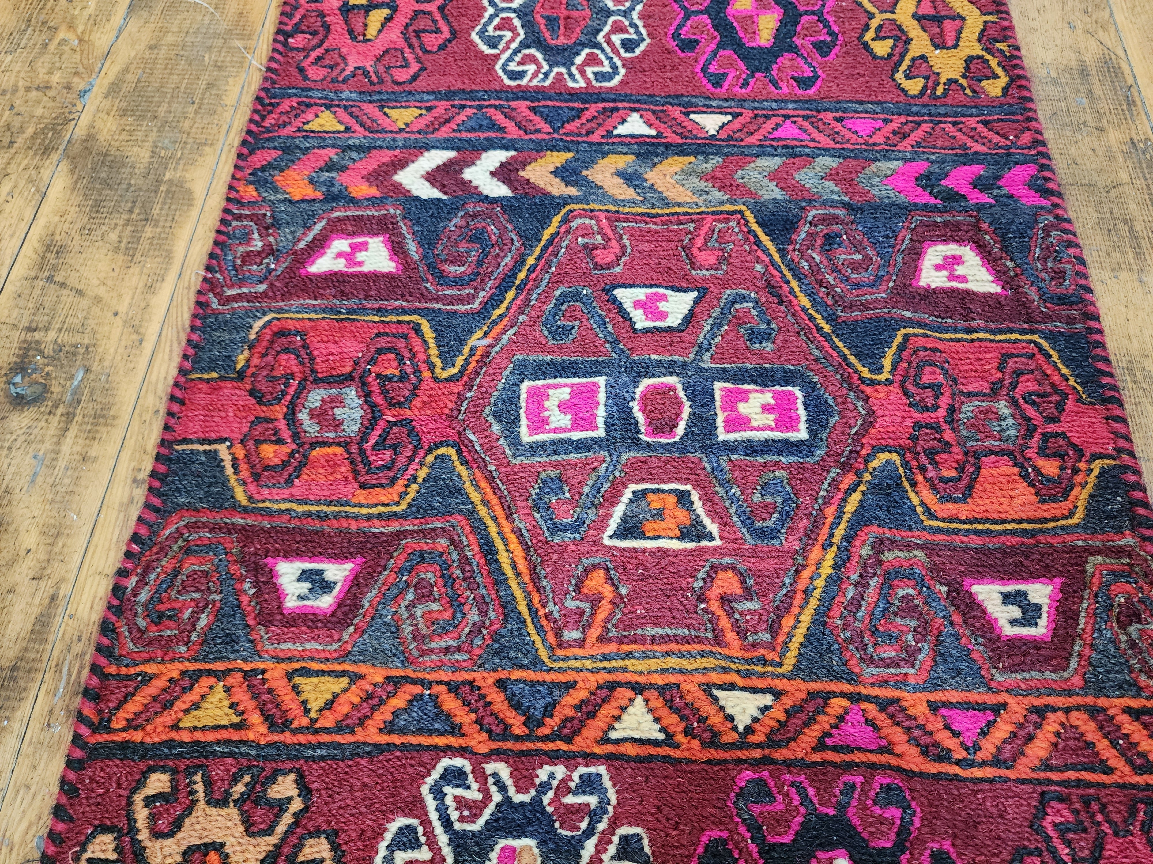 Vintage Kilim Runner Rug, 6x2 ft, Handmade Wool Embroidered Turkish Rug
