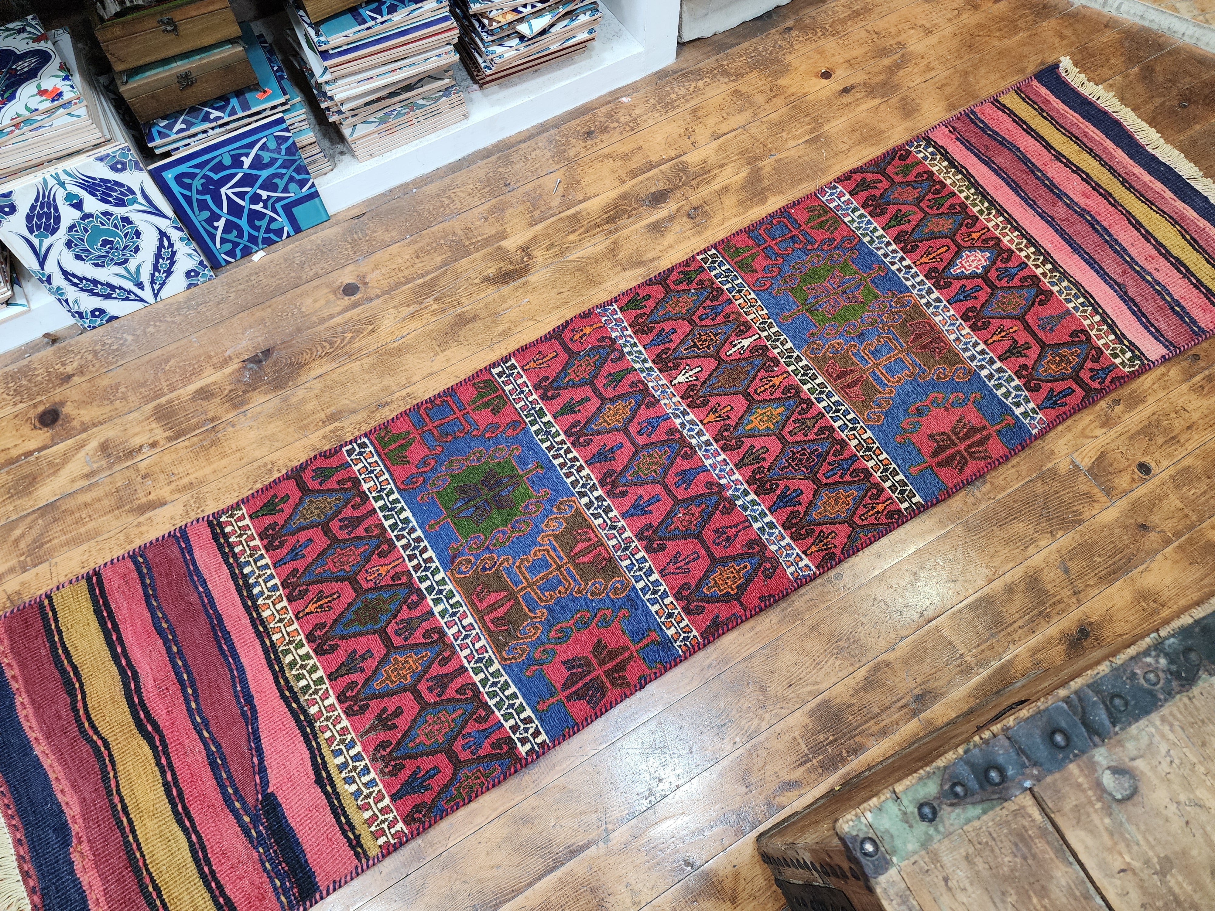 Vintage Kilim Runner Rug, 6x2 ft, Handmade Wool Embroidered Turkish Rug