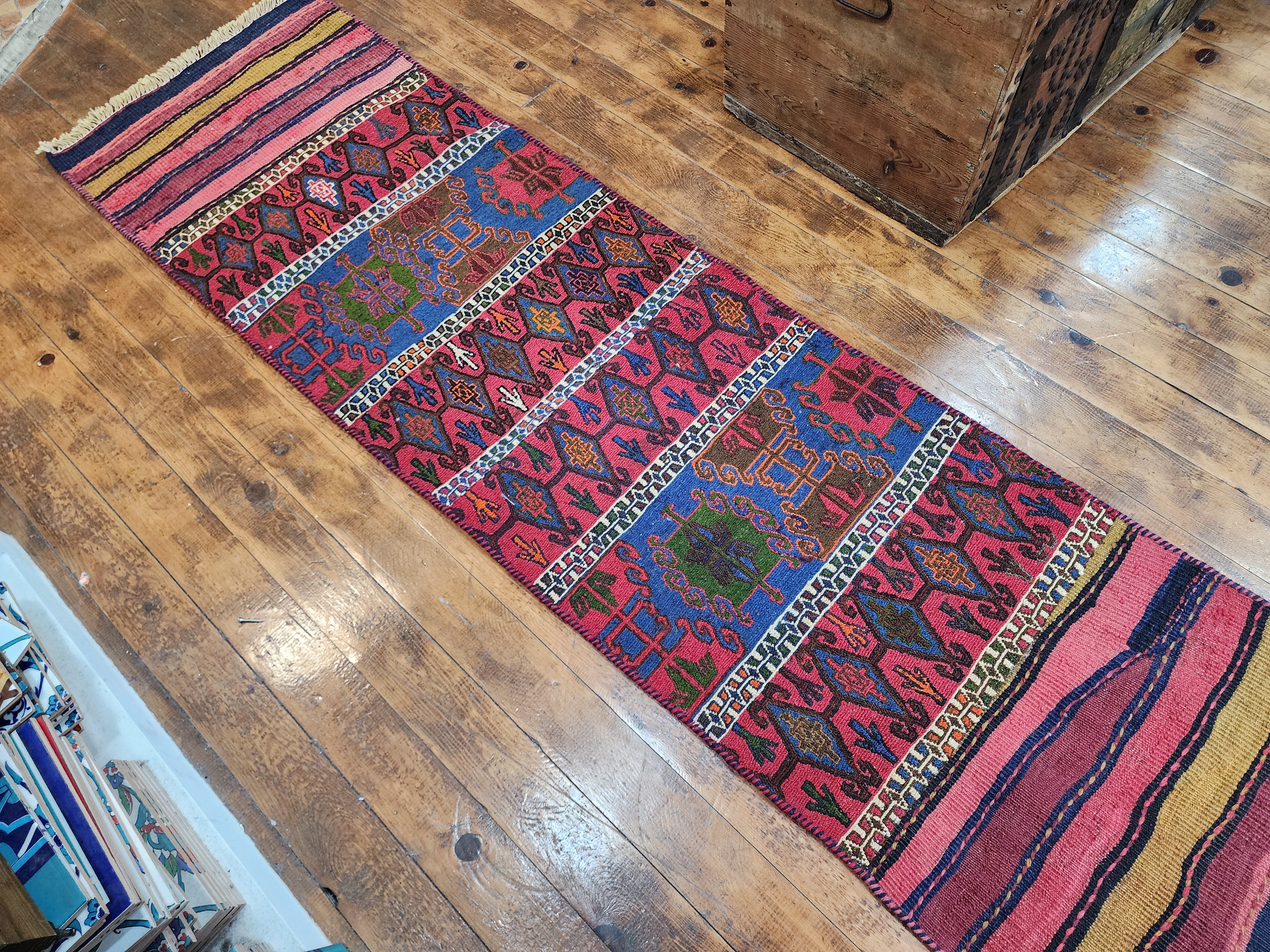 Vintage Kilim Runner Rug, 6x2 ft, Handmade Wool Embroidered Turkish Rug