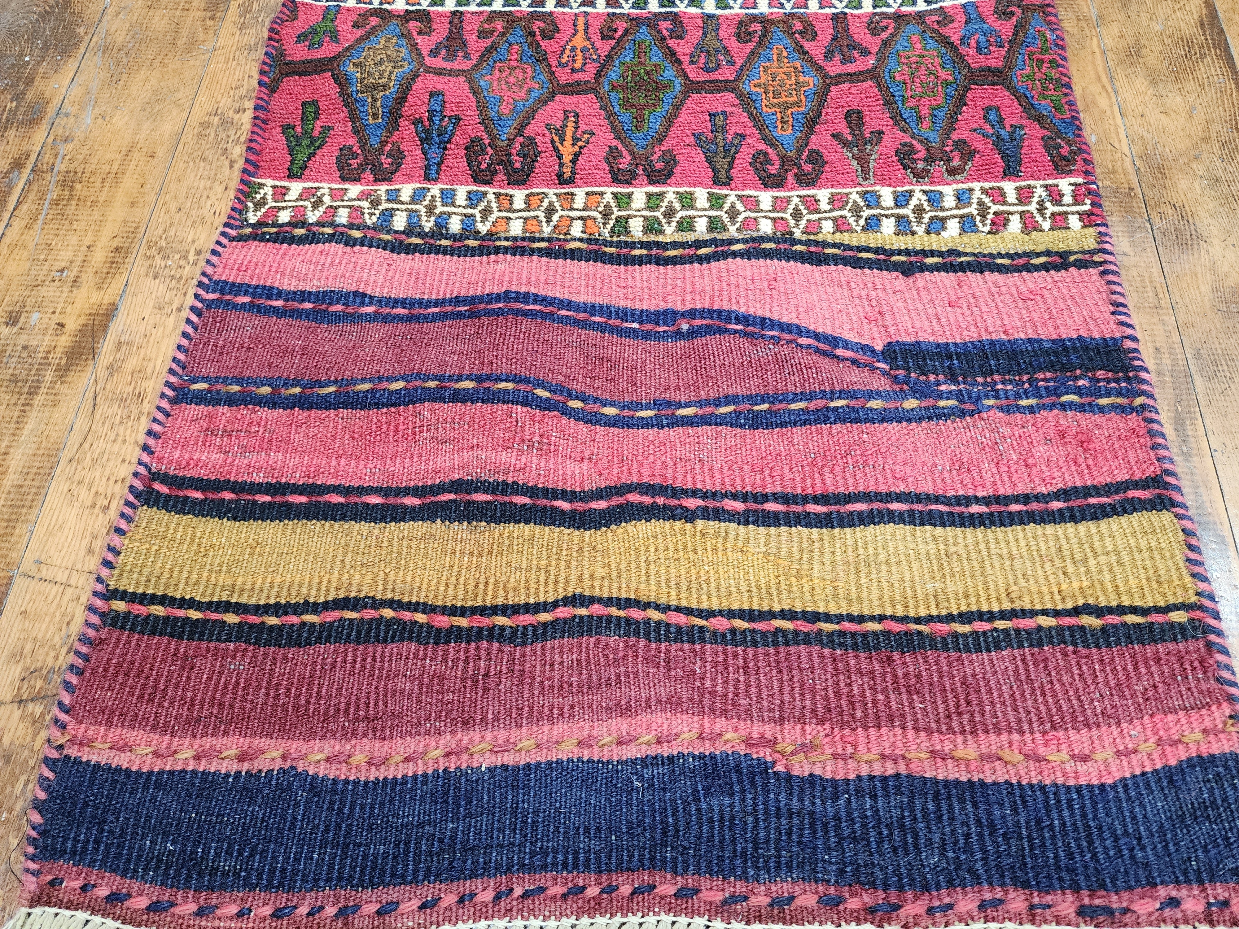 Vintage Kilim Runner Rug, 6x2 ft, Handmade Wool Embroidered Turkish Rug