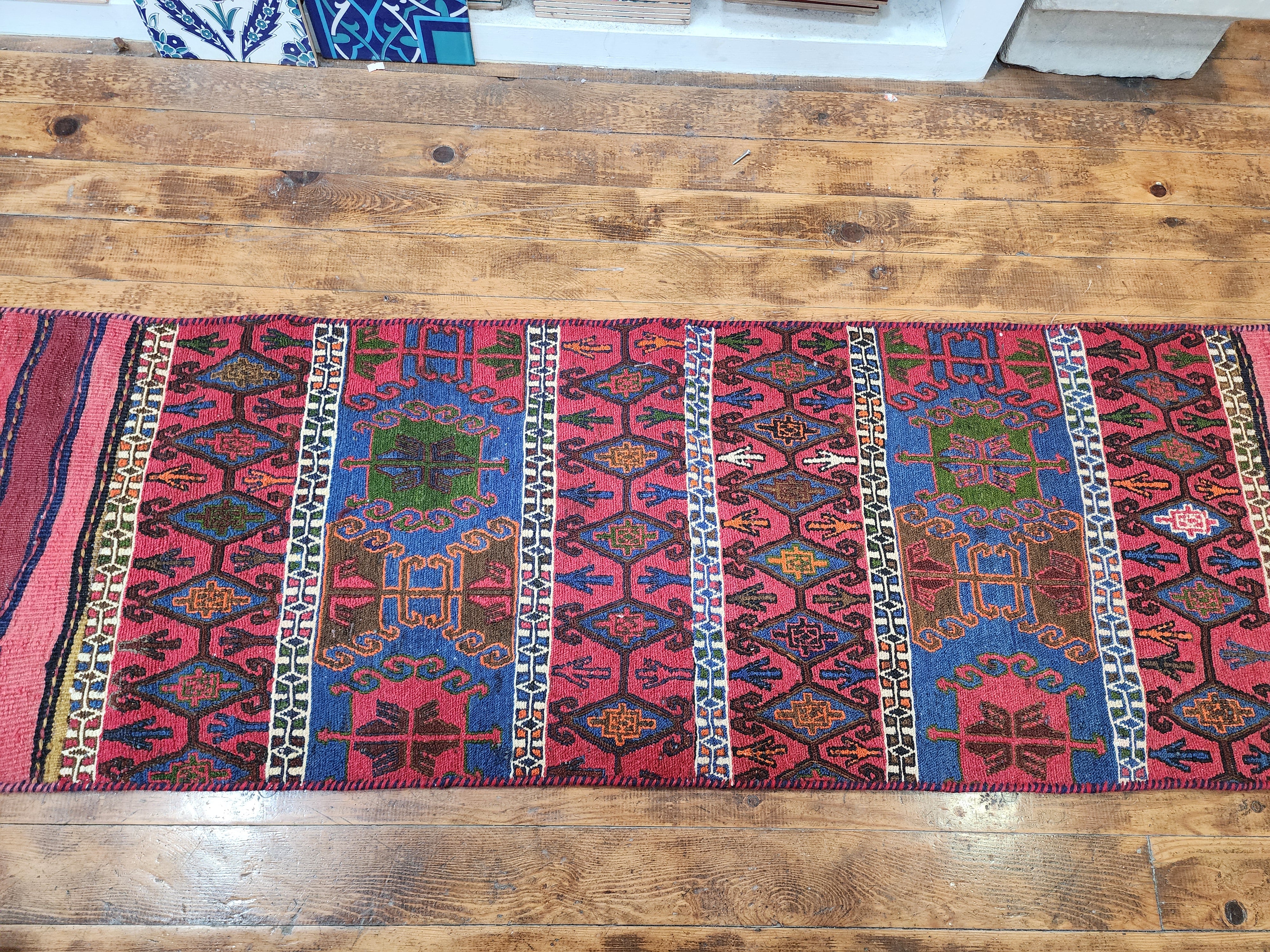 Vintage Kilim Runner Rug, 6x2 ft, Handmade Wool Embroidered Turkish Rug