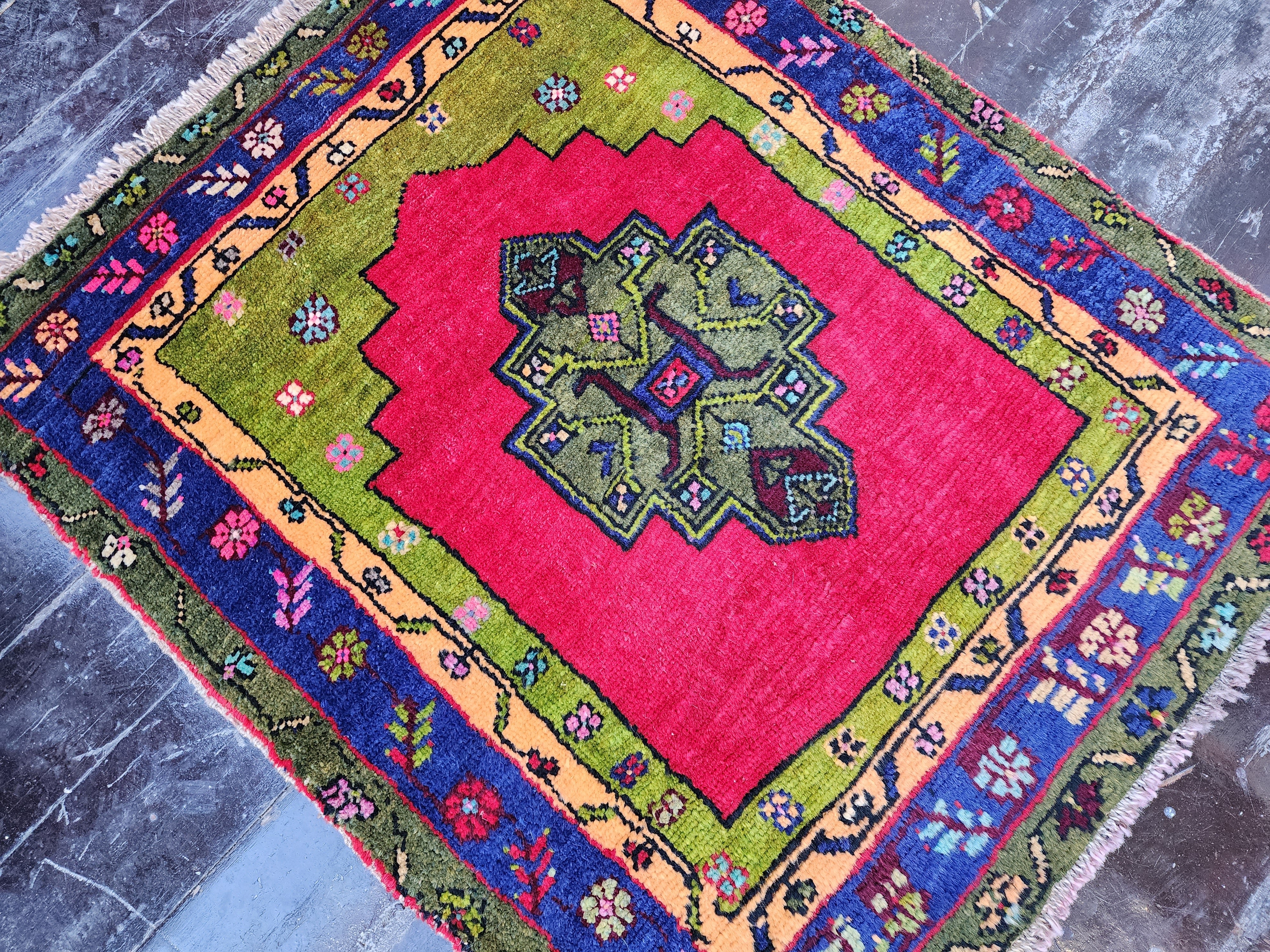 vintage Turkish Wool Small Rug — back view
