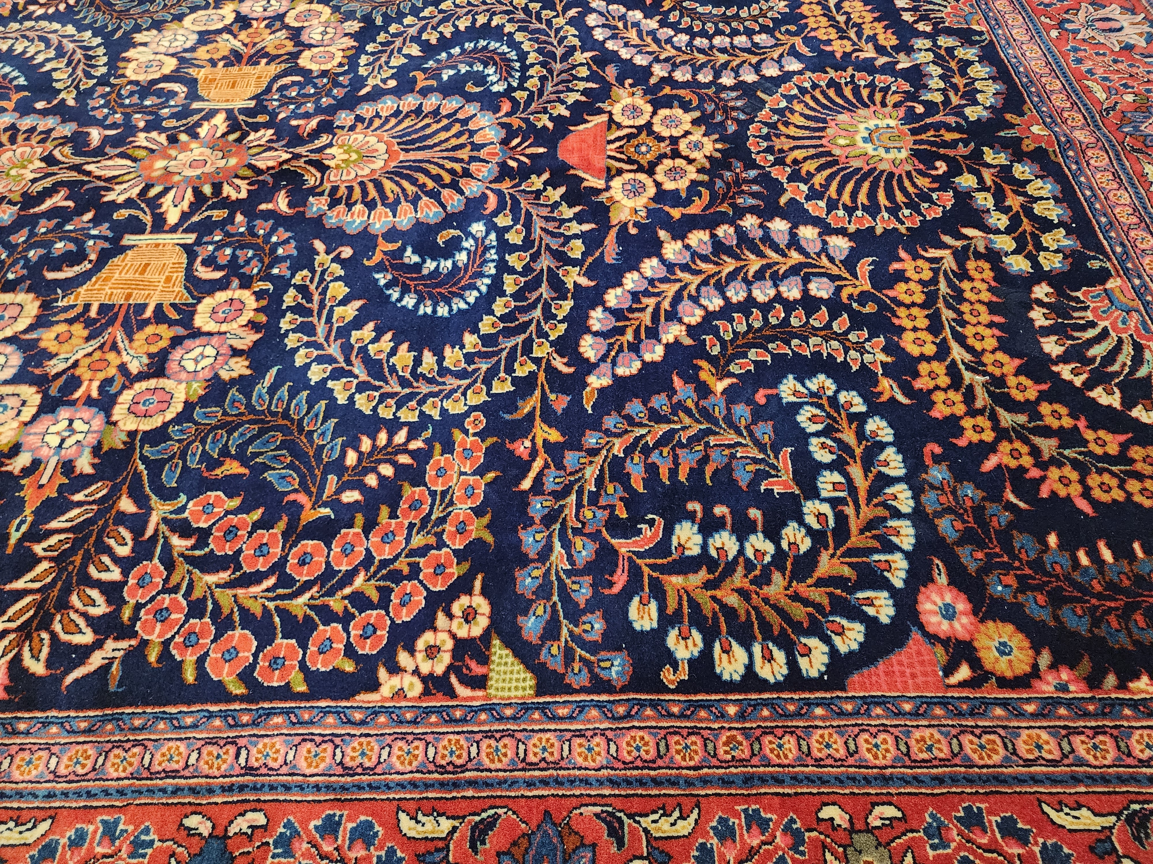 antique Anatolian Wool Large Area Rug — border pattern