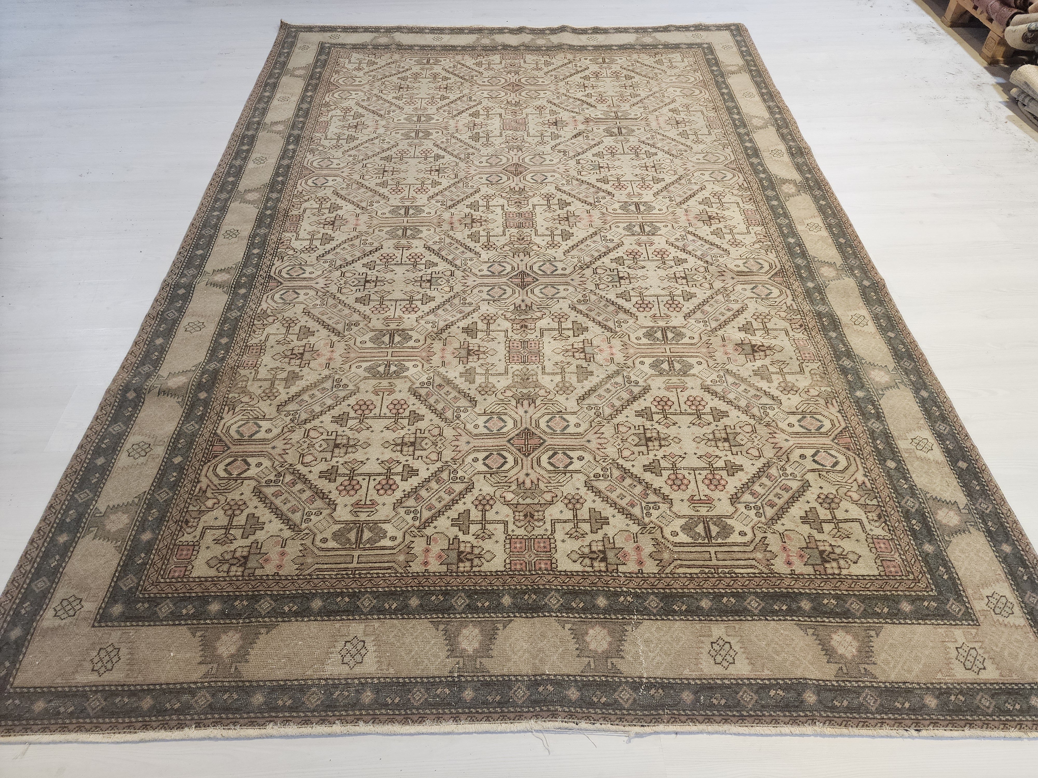 Vintage Oushak Rug 6x9 – Handmade Turkish Rug, Muted Pastel Colors